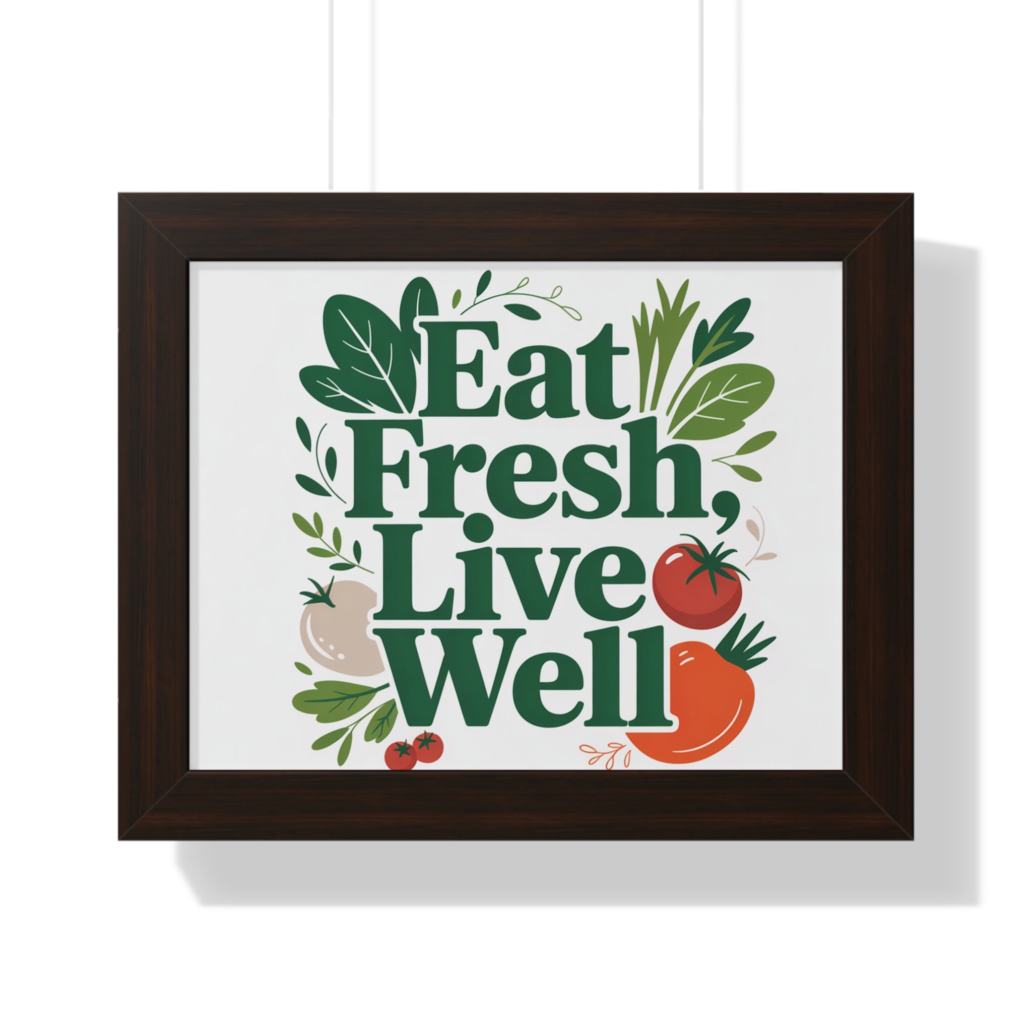 Framed Poster - "Eat Fresh, Live Well" Kitchen Wall Art, Healthy Living Print
