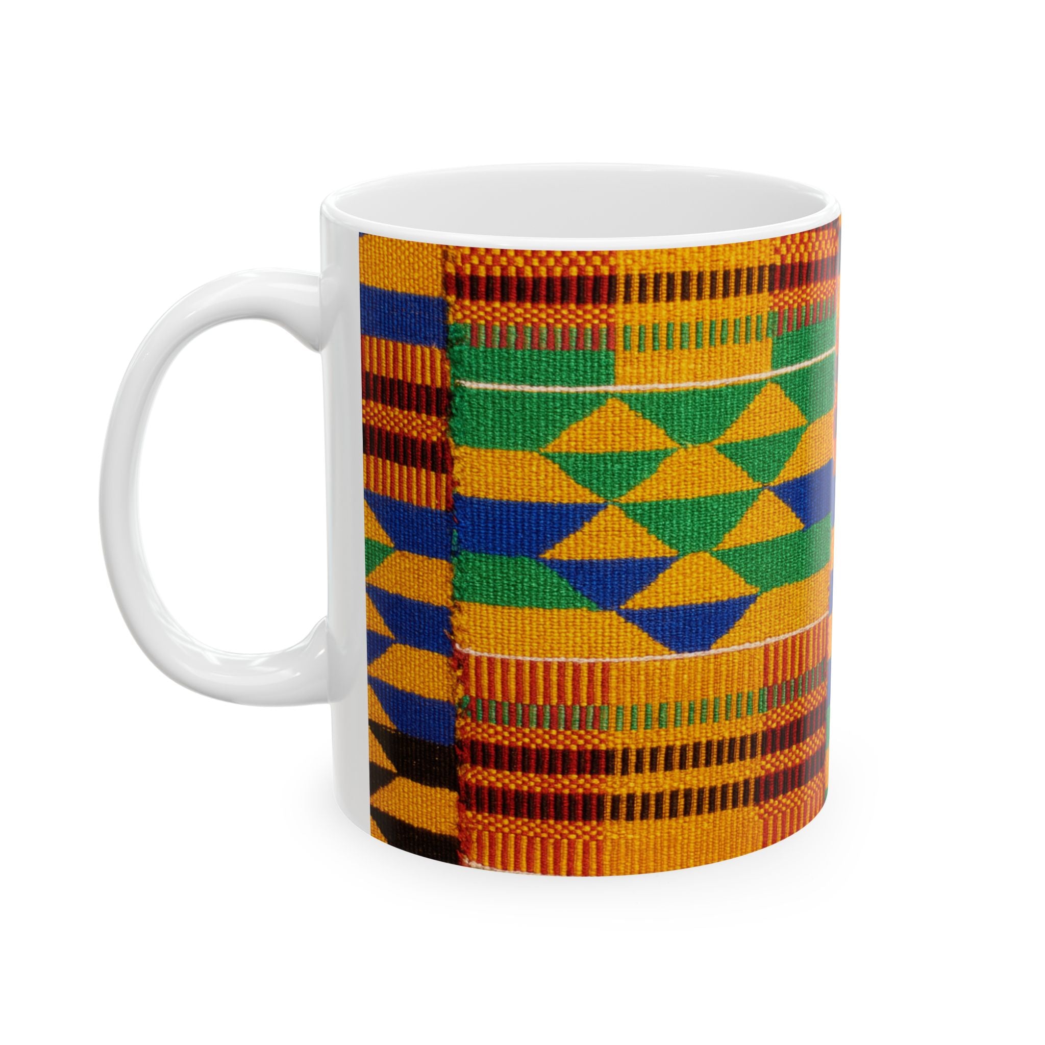 Kente Pattern Ceramic Mug, Colorful African Print Coffee Cup (11oz & 15oz)