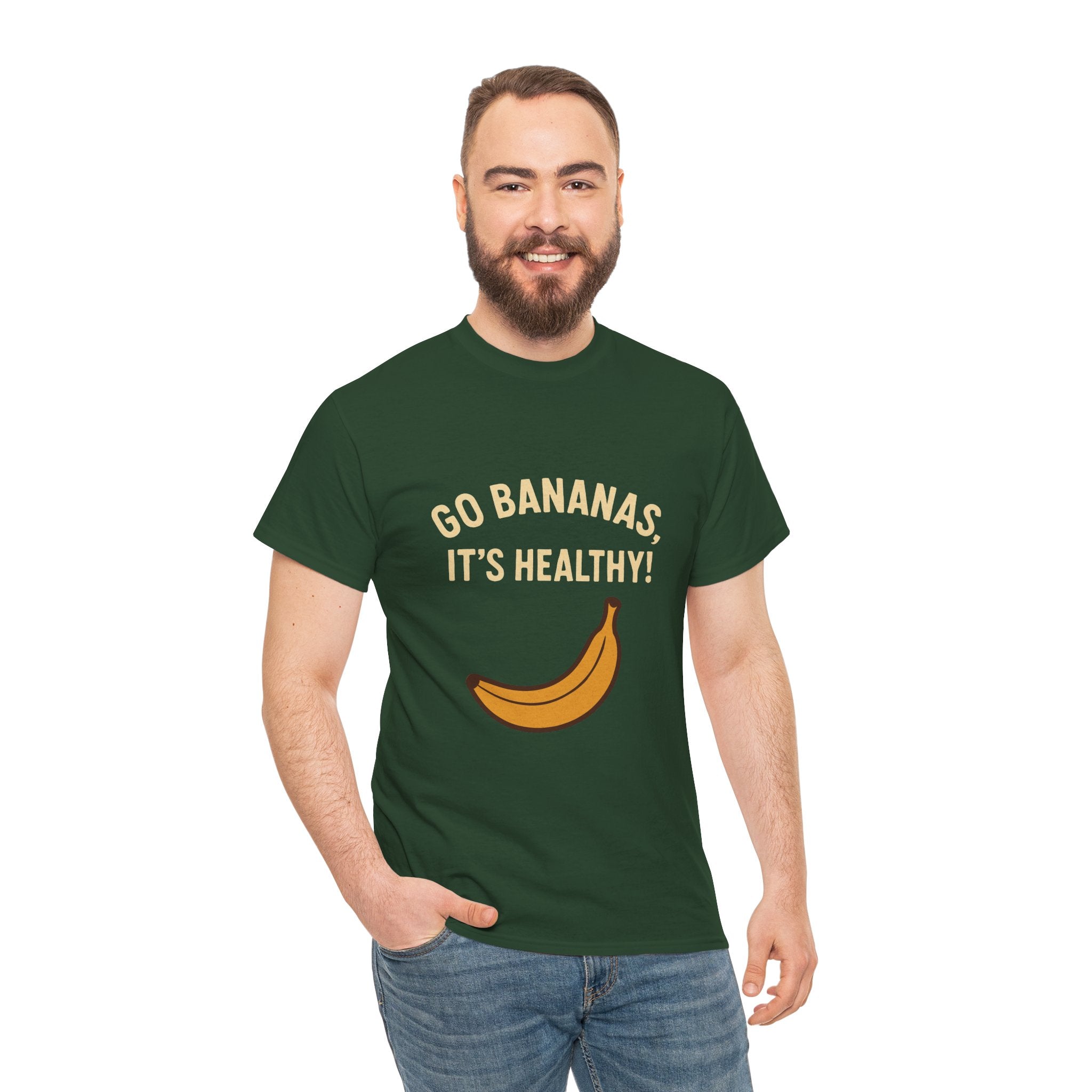 Go Bananas Unisex Heavy Cotton Tee, Fun Healthy Reminder Shirt, Quirky Gift for Fruit Lovers, Casual Wear, Summer Tee