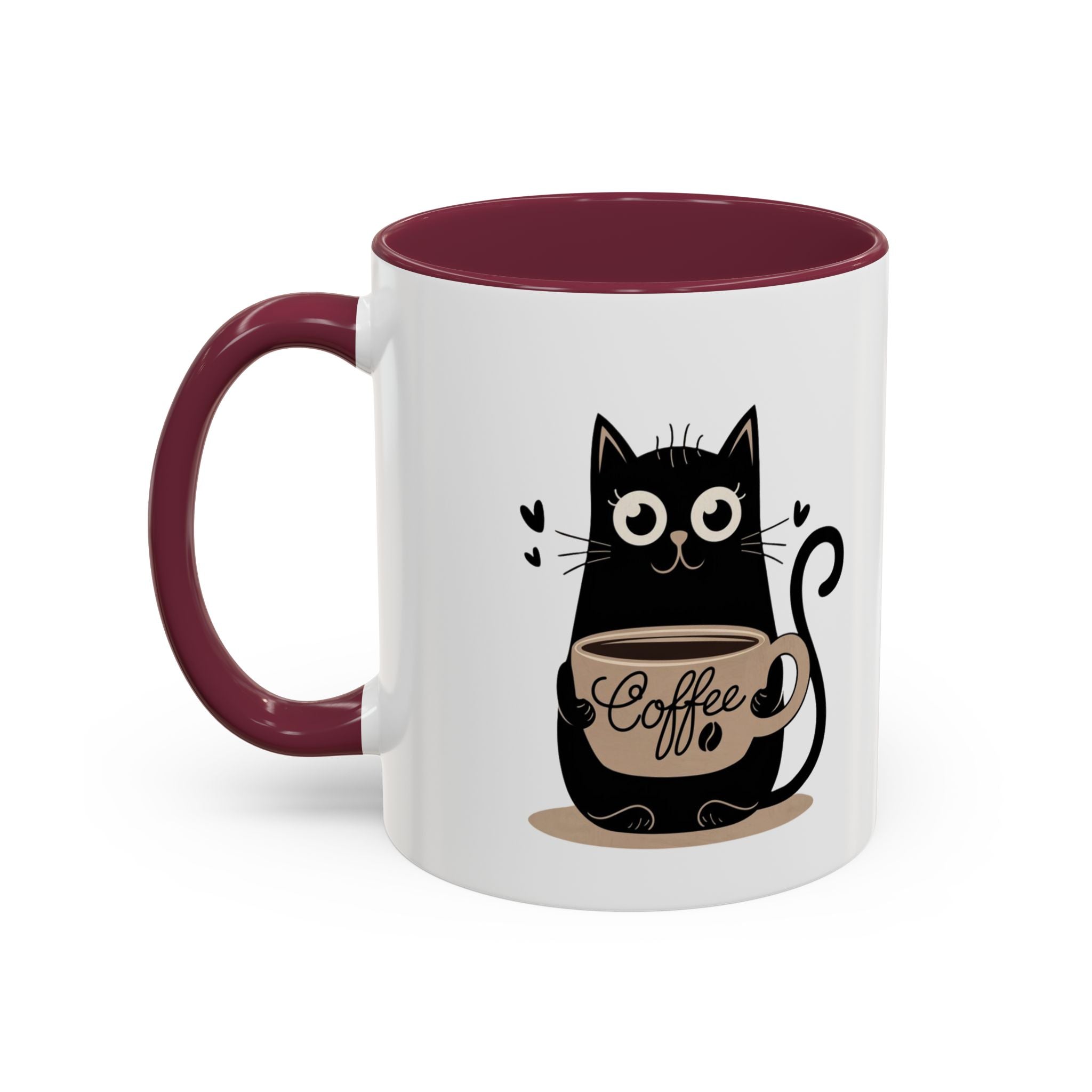 Cat Coffee Mug — Cute Black Cat Holding 'Coffee' Ceramic Mug (11oz & 15oz)
