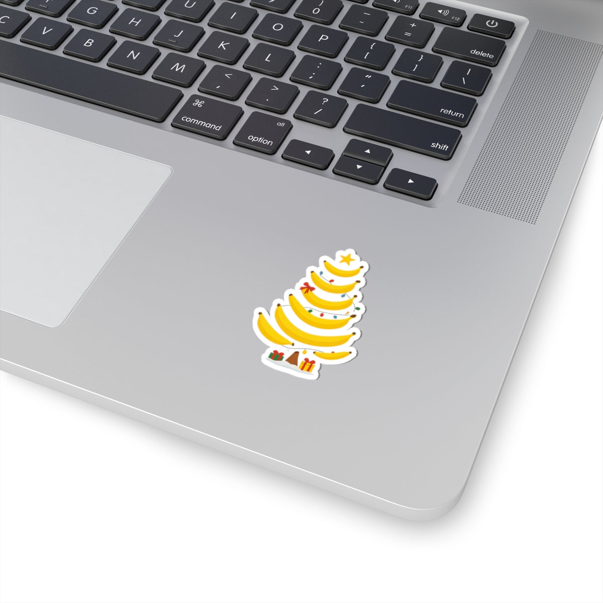 Banana Christmas Tree Kiss-Cut Sticker — Cute Holiday Laptop Decal