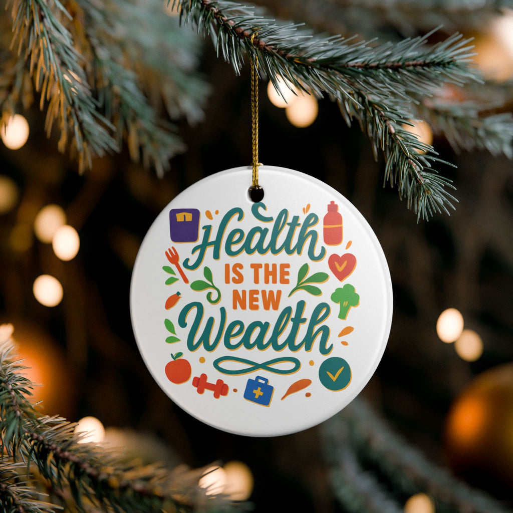 Ceramic Ornament — "Health Is The New Wealth" Motivational Wellness Decoration