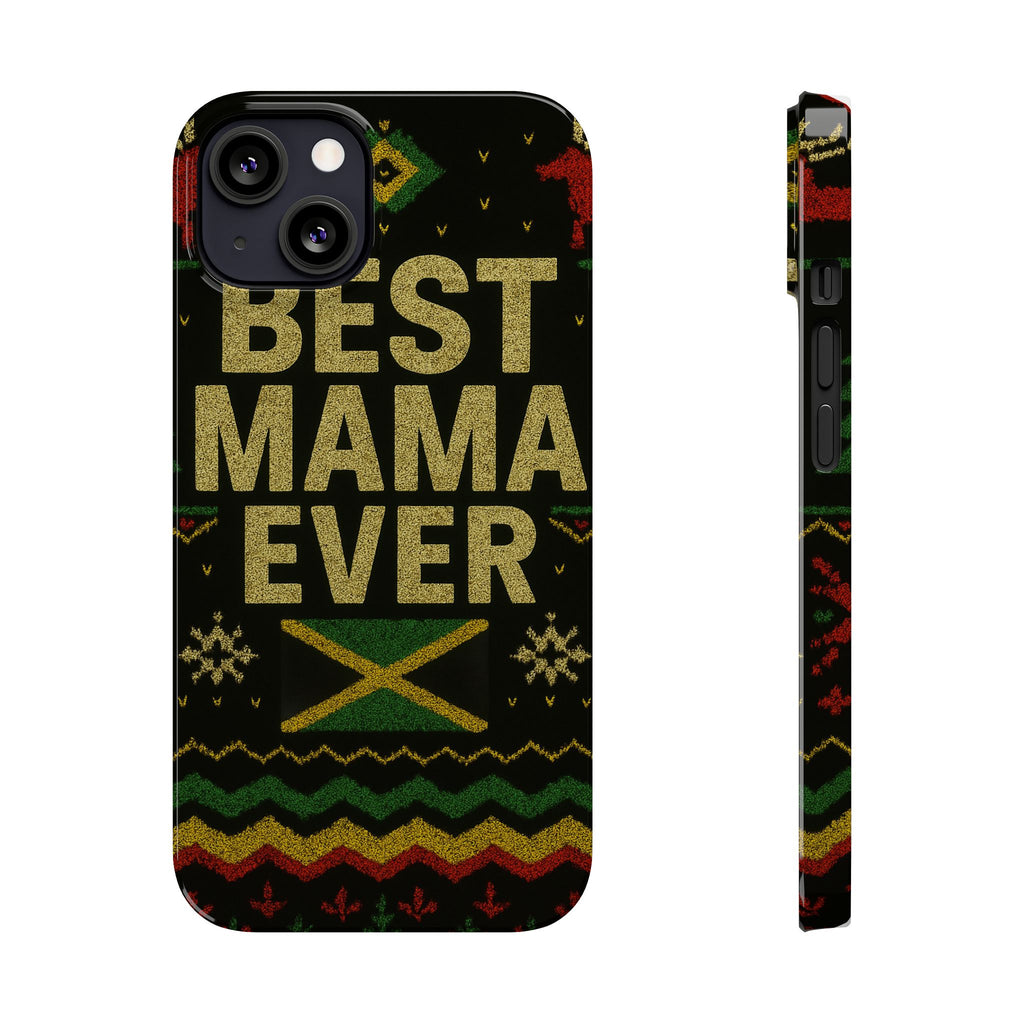 Slim Phone Case — 'Best Mama Ever' Jamaican Reggae Pattern