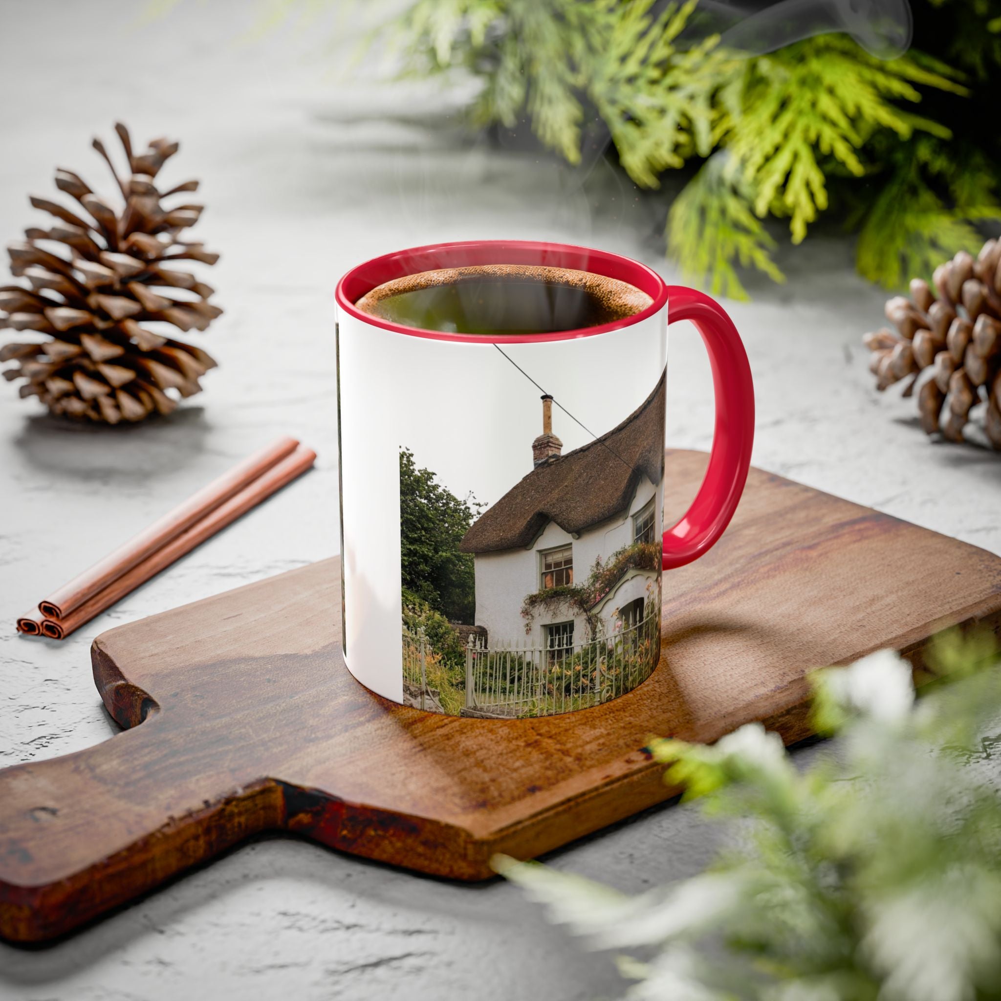 Thatched Cottage Photo Mug (11oz & 15oz) — Cozy English Cottage Scenic Coffee Cup