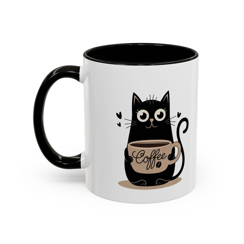 Cat Coffee Mug — Cute Black Cat Holding 'Coffee' Ceramic Mug (11oz & 15oz)