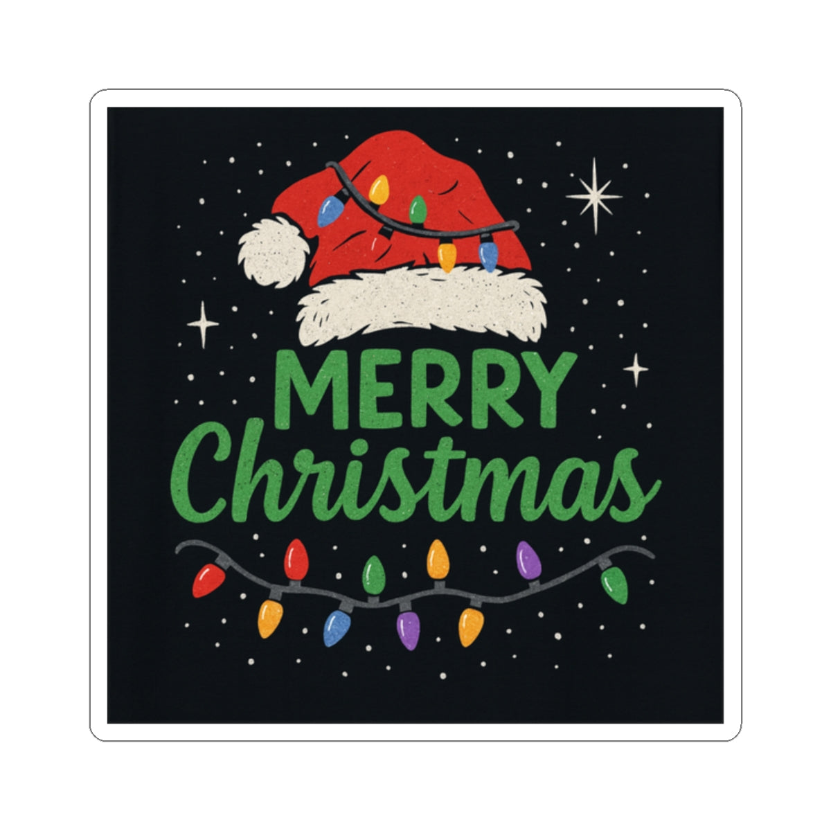 Merry Christmas Sticker — Festive Santa Hat & Holiday Lights Kiss-Cut Sticker