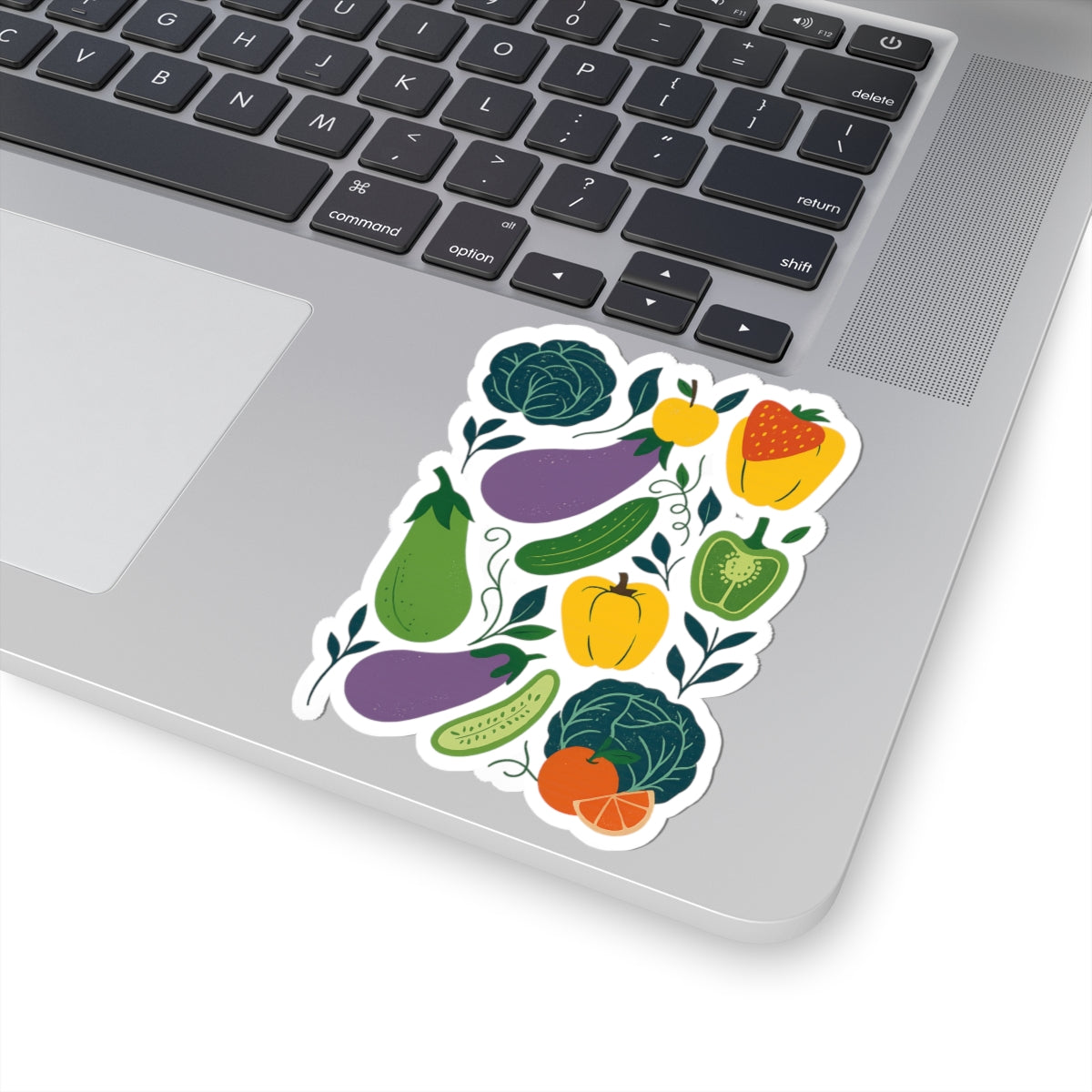 Vegetable Garden Sticker Pack — Colorful Kiss-Cut Veggie Stickers (Eggplant, Peppers, Cabbage, Strawberry)