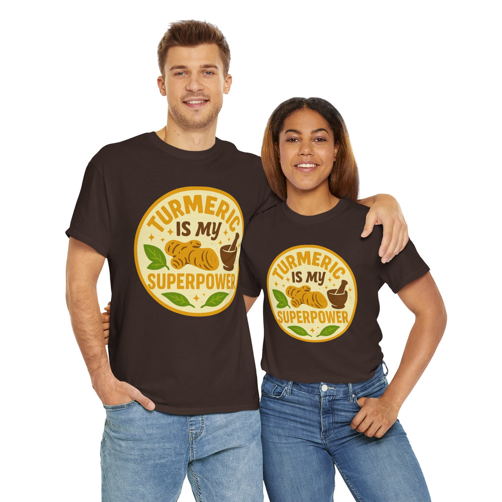 Turmeric Superpower Tee, Unisex Cotton T-Shirt, Health Enthusiast Gift, Herbal Tea Lover Shirt, Natural Wellness Apparel, Unique Gift Idea