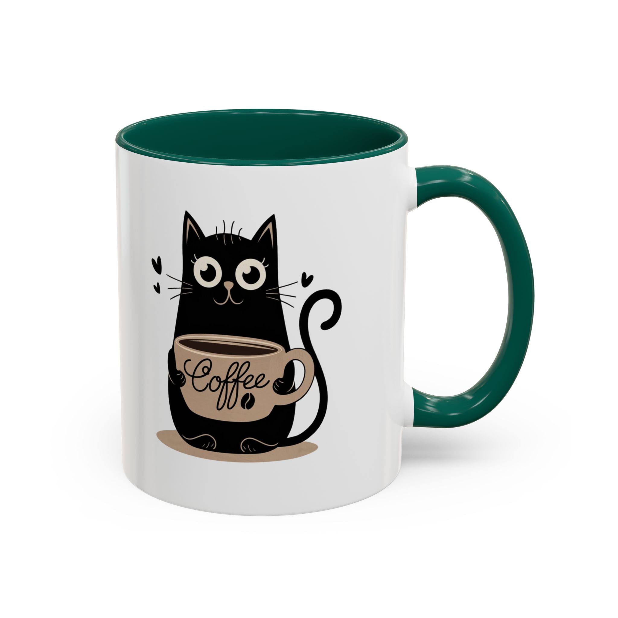Cat Coffee Mug — Cute Black Cat Holding 'Coffee' Ceramic Mug (11oz & 15oz)