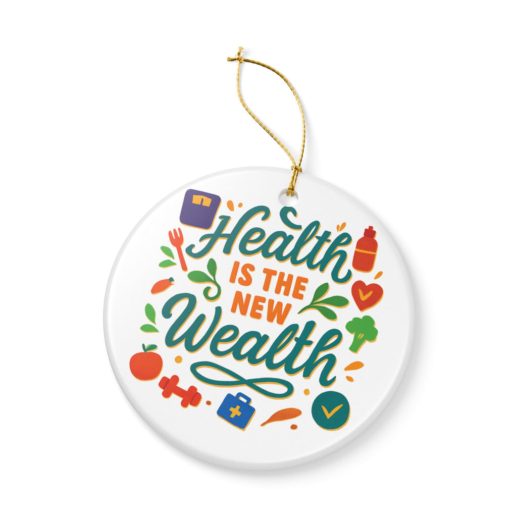 Ceramic Ornament — "Health Is The New Wealth" Motivational Wellness Decoration