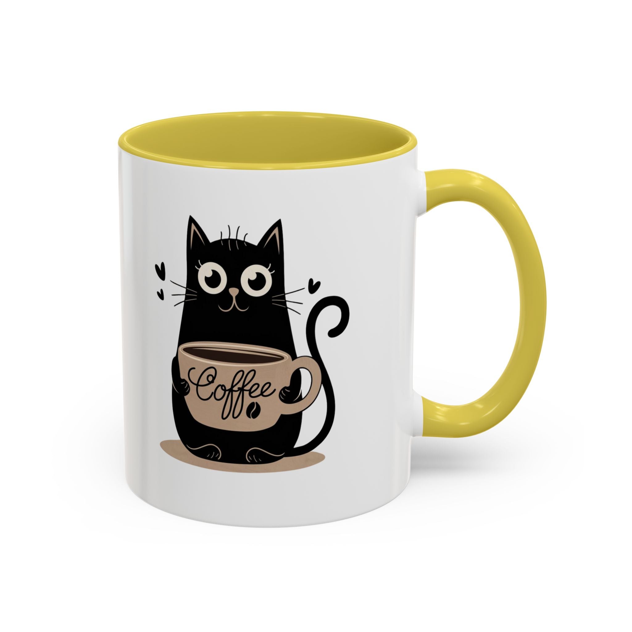Cat Coffee Mug — Cute Black Cat Holding 'Coffee' Ceramic Mug (11oz & 15oz)