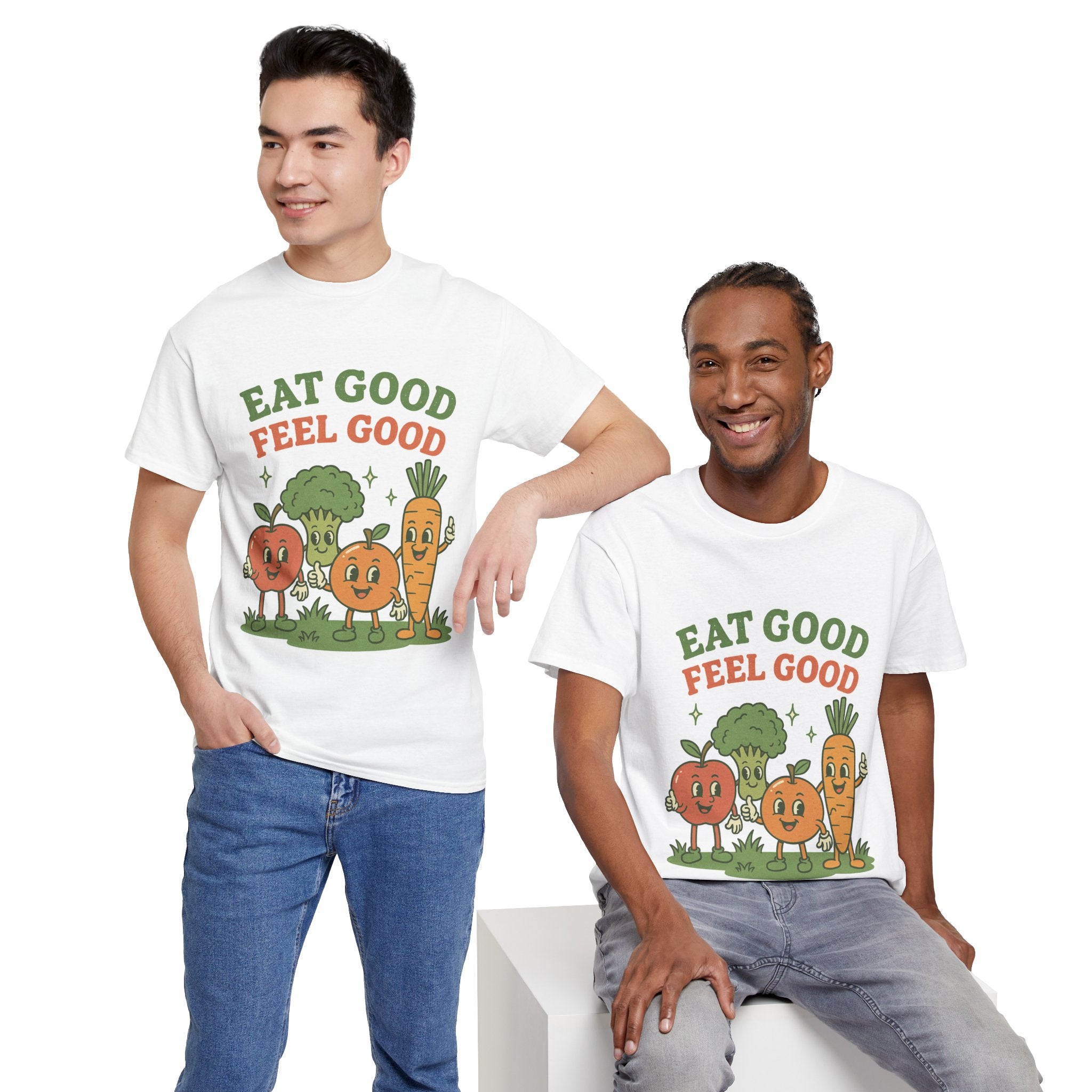 Eat Good Feel Good T-Shirt — Cute Veggie Graphic Tee (Apple, Broccoli, Carrot)