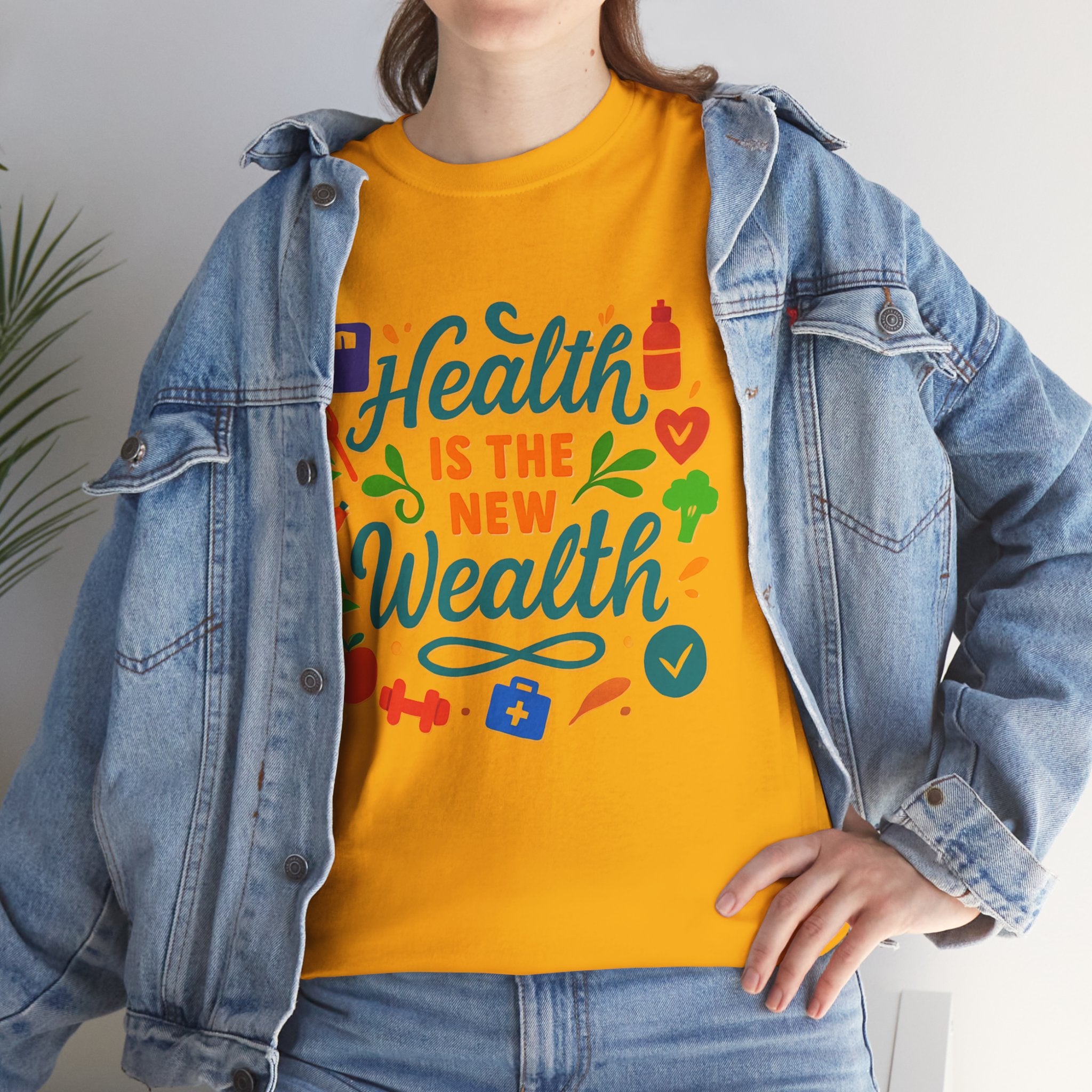 Health is the New Wealth Tee, Motivational T-Shirt, Gift for Fitness Lovers, Wellness Apparel, Unisex Cotton Tee