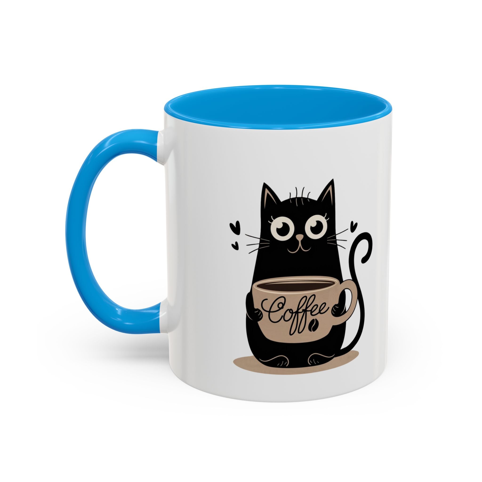 Cat Coffee Mug — Cute Black Cat Holding 'Coffee' Ceramic Mug (11oz & 15oz)