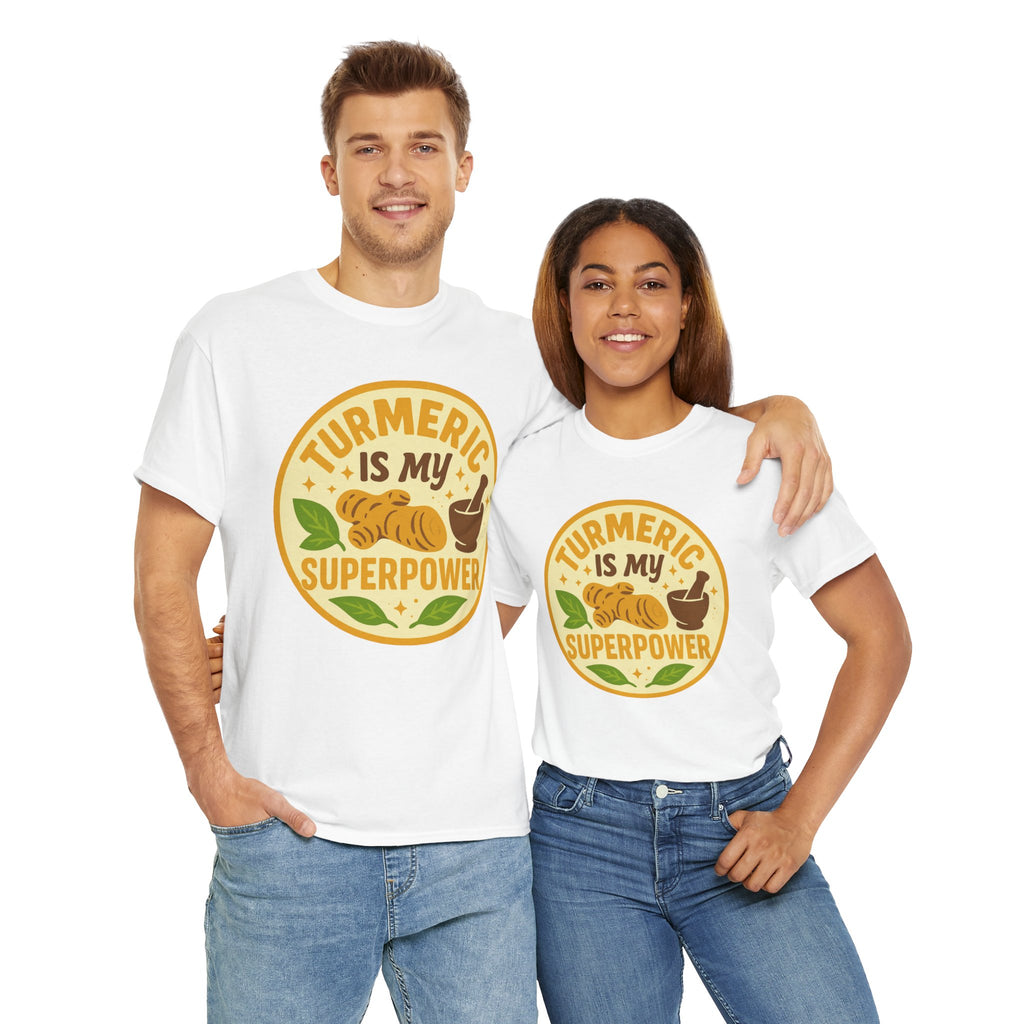 Turmeric Superpower Tee, Unisex Cotton T-Shirt, Health Enthusiast Gift, Herbal Tea Lover Shirt, Natural Wellness Apparel, Unique Gift Idea
