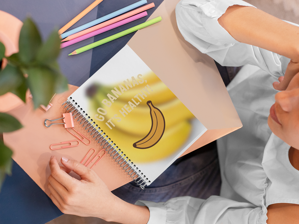 Cheerful Banana-Themed Spiral Notebook for Healthy Living, Journaling, School, Gift, Go Bananas!