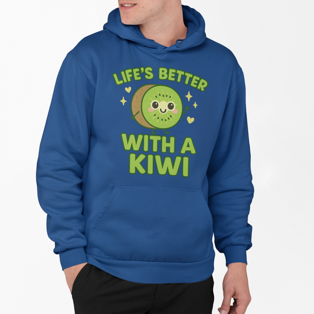 Whimsical Kiwi Hooded Tee, Fun Long Sleeve Tee for Adults, Seasonal Gift for Fruit Lovers, Quirky Casual Wear