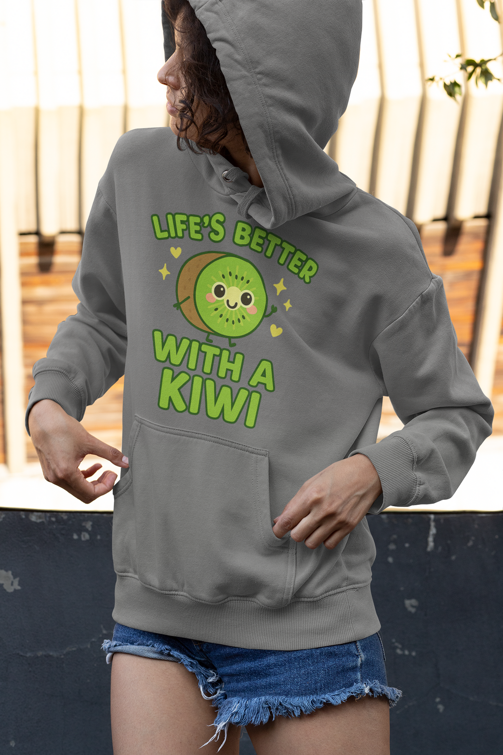 Whimsical Kiwi Hooded Tee, Fun Long Sleeve Tee for Adults, Seasonal Gift for Fruit Lovers, Quirky Casual Wear