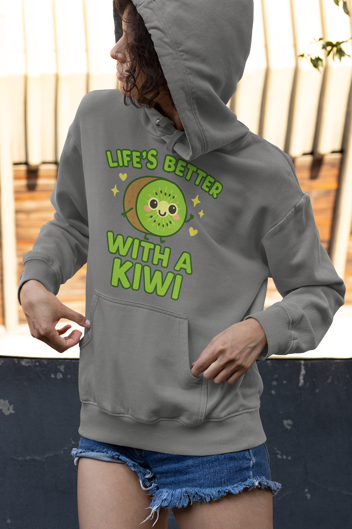 Whimsical Kiwi Hooded Tee, Fun Long Sleeve Tee for Adults, Seasonal Gift for Fruit Lovers, Quirky Casual Wear