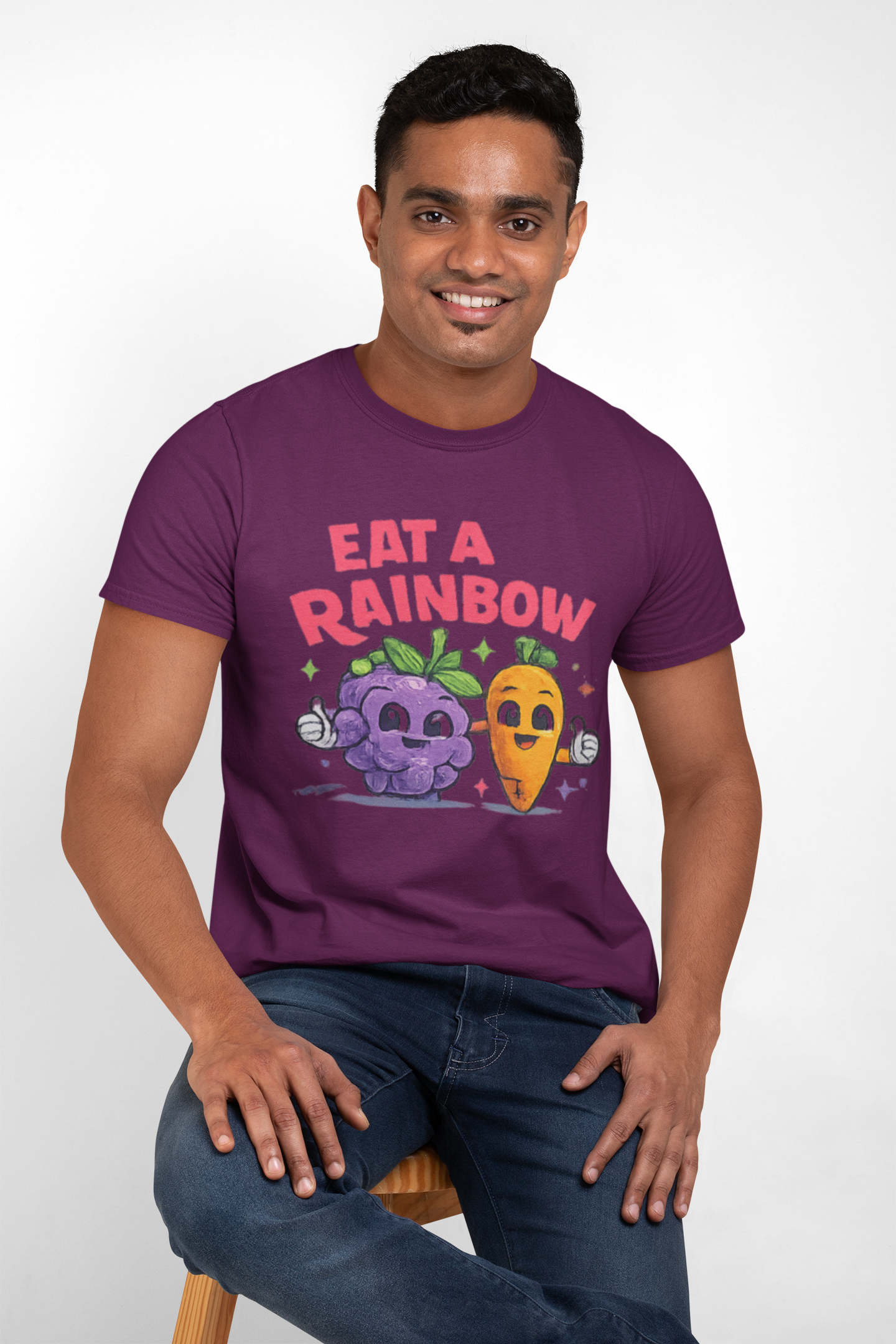 Eat a Rainbow T-Shirt — Cute Fruit & Veggie Cartoon Tee for Kids & Adults
