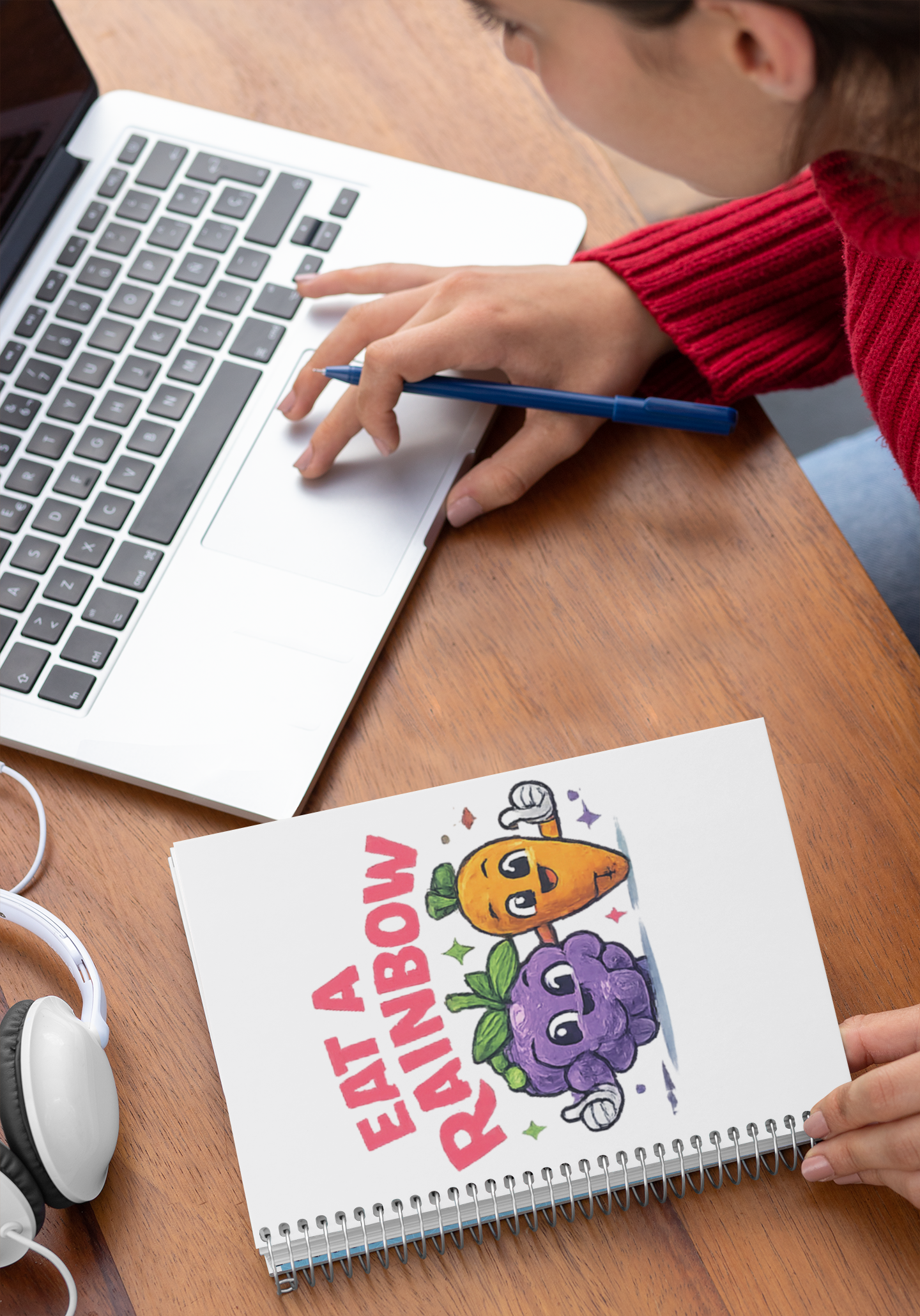 Eat a Rainbow Hardcover Journal — Cute Fruit & Veggie Illustration Notebook for Kids, Meal Tracking & Healthy Living