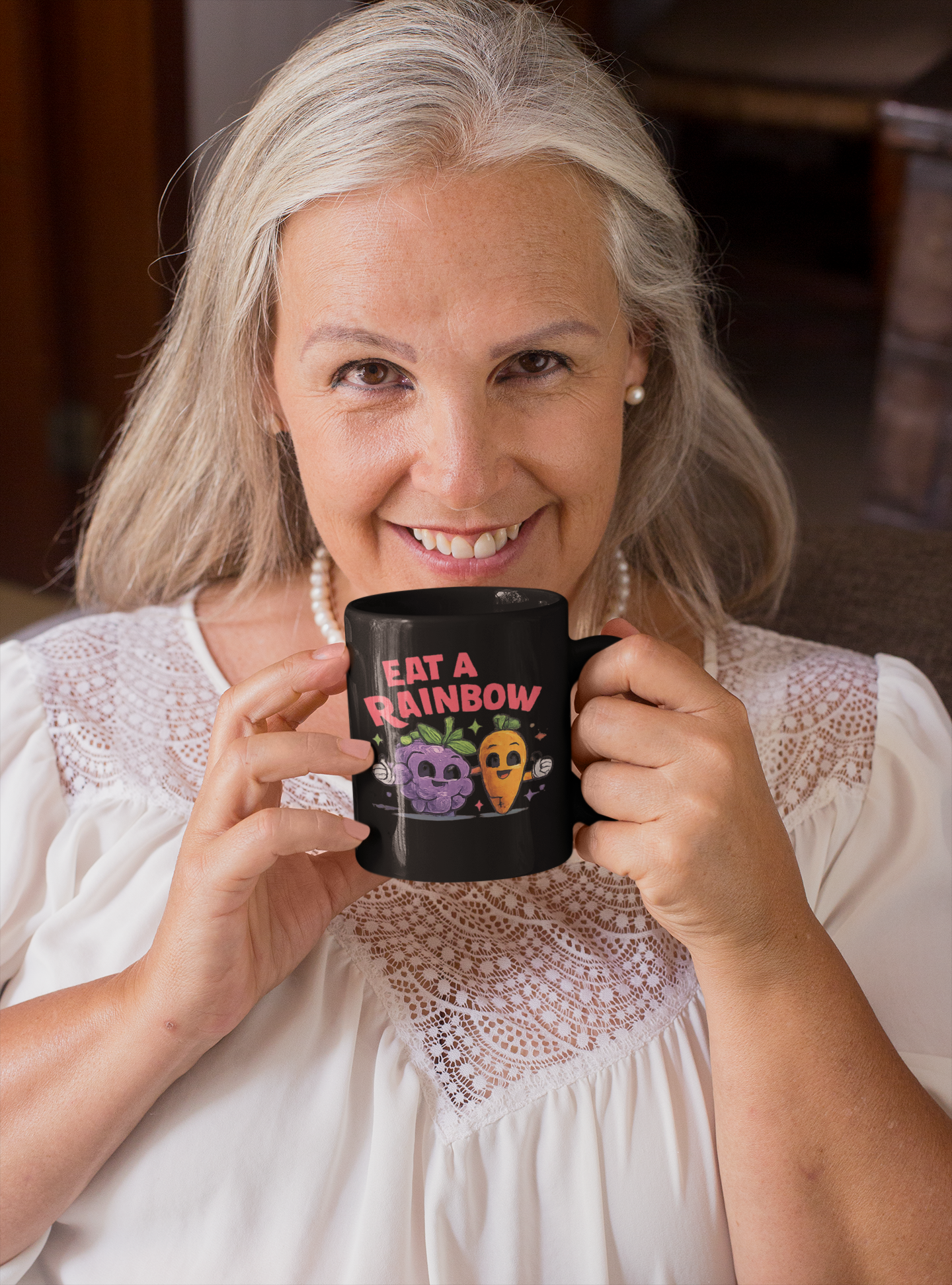 Eat A Rainbow Black 15oz Mug — Cute Vegan Vegetable Coffee Cup