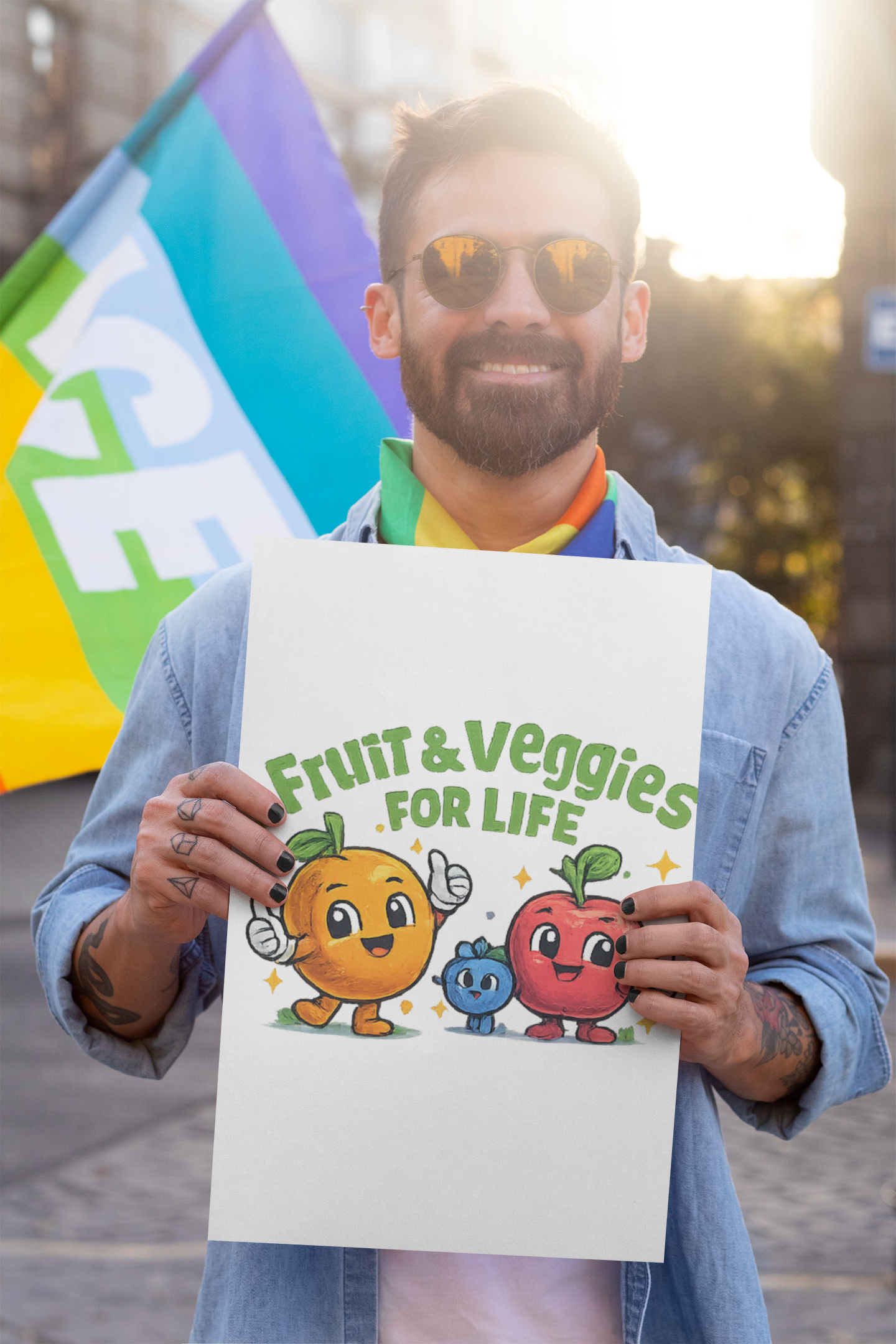 Fruit & Veggies For Life Matte Poster — Cute Cartoon Produce Wall Art