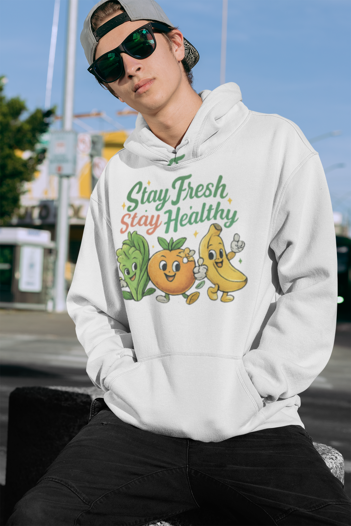 Stay Fresh Stay Healthy Hoodie — Cute Fruit & Veg Wellness Hoodie