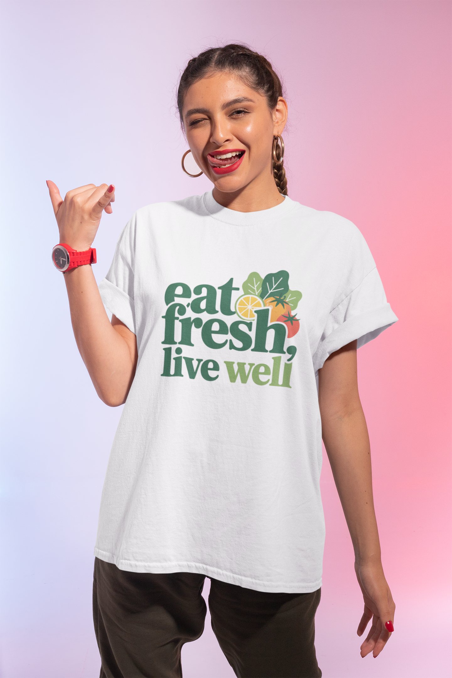 Eat Fresh Live Well T-Shirt — Healthy Lifestyle Graphic Tee
