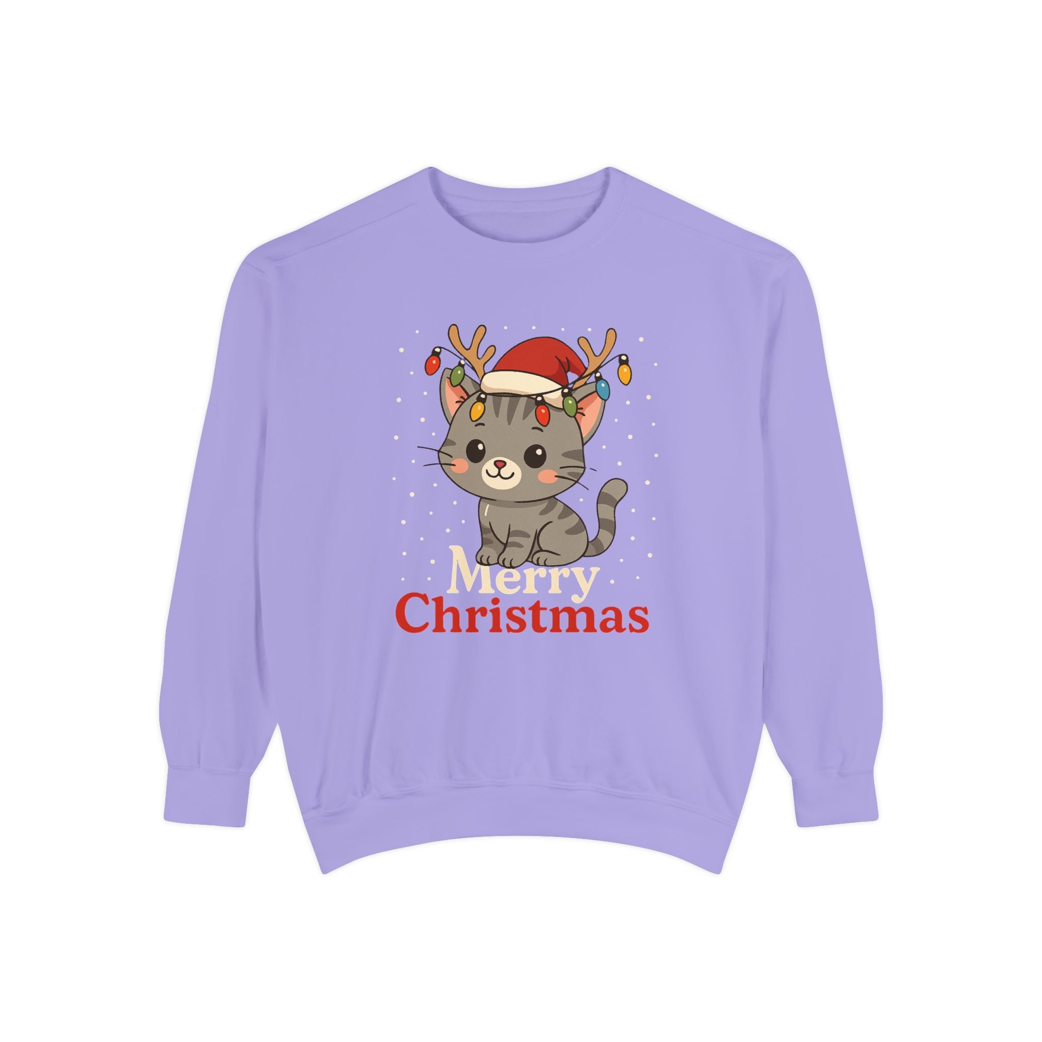 Cute Kitten with Reindeer Antlers Christmas Sweatshirt | Holiday Cat Crewneck