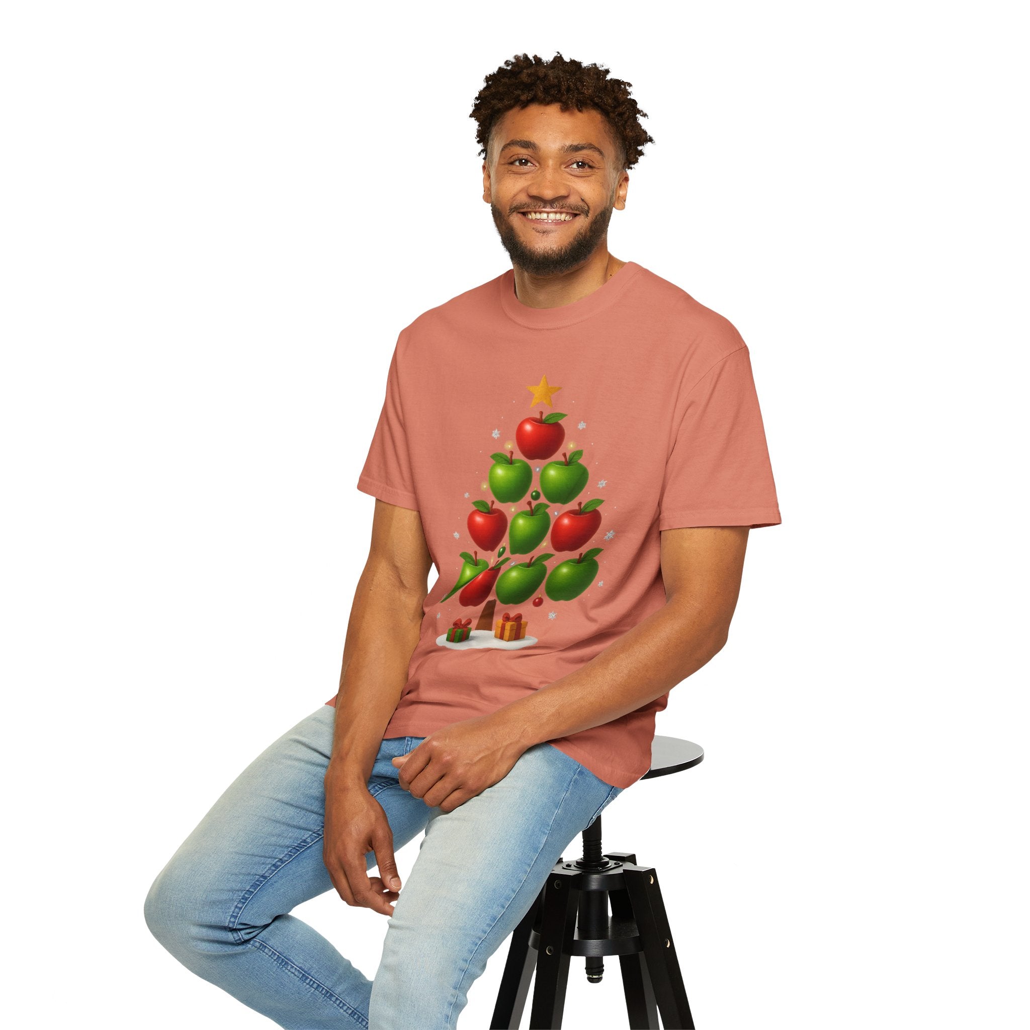 Apple Christmas Tree T-Shirt — Holiday Fruit Tree Graphic Tee