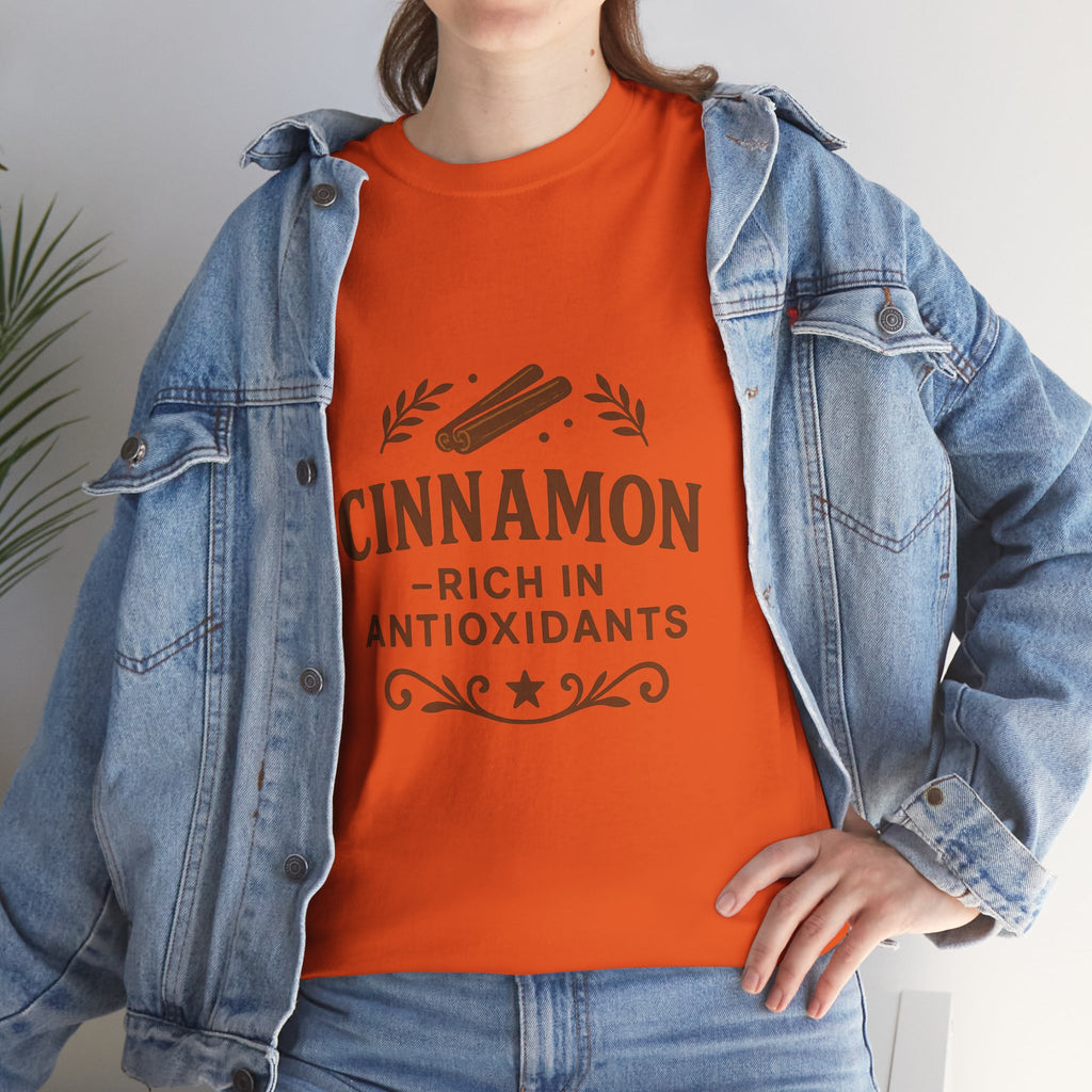 Cinnamon Antioxidant Unisex Heavy Cotton Tee, Relaxed Fit Tee, Gift for Health Enthusiasts, Casual Statement Shirt, Funny Foodie Apparel