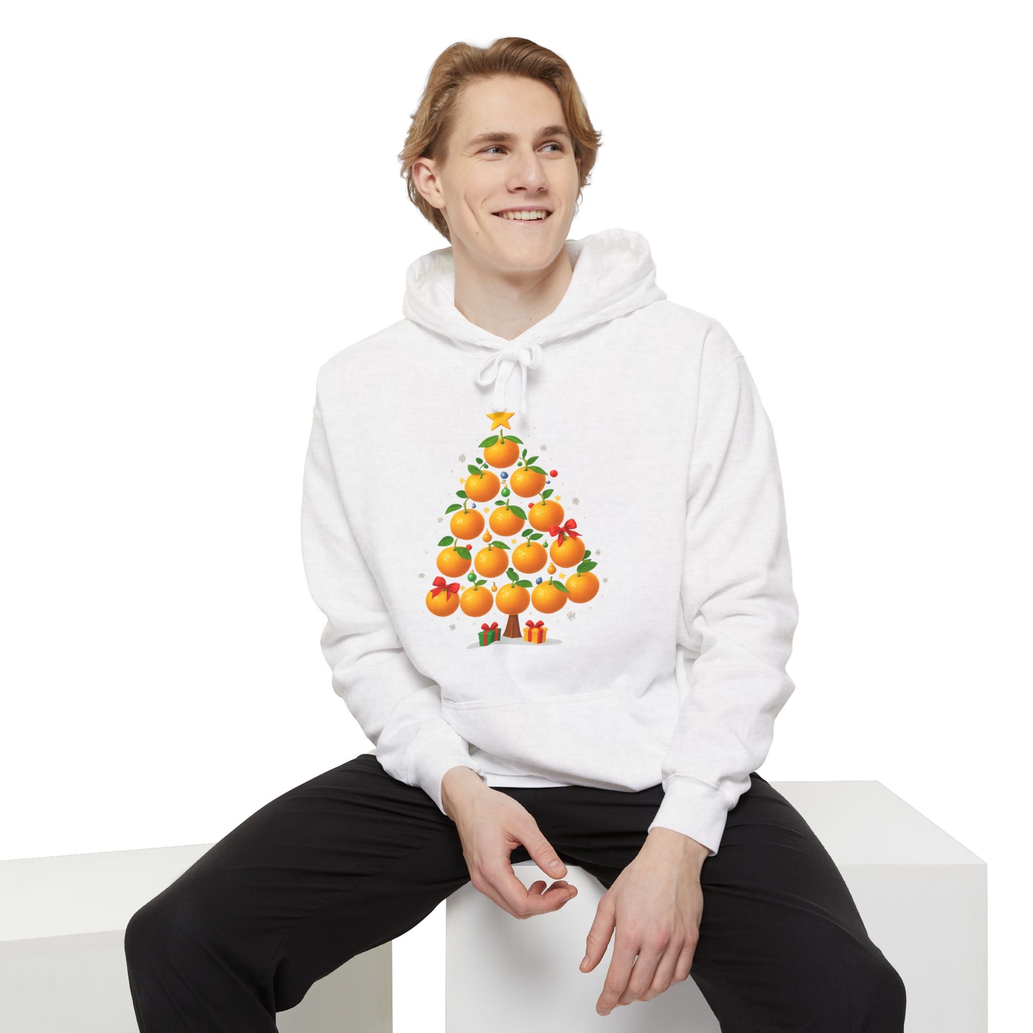 Orange Christmas Tree Hoodie — Festive Citrus Holiday Sweatshirt