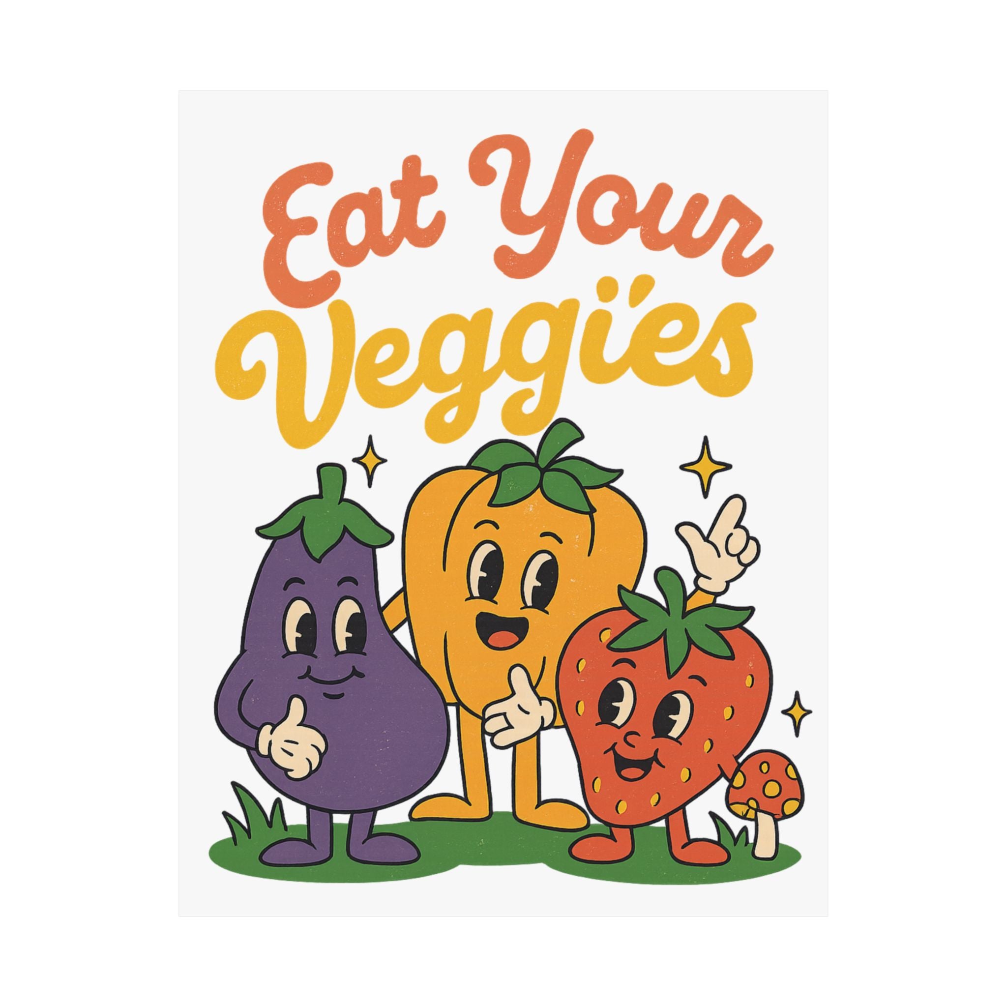 Eat Your Veggies Poster — Retro Cute Fruit & Veggie Wall Art