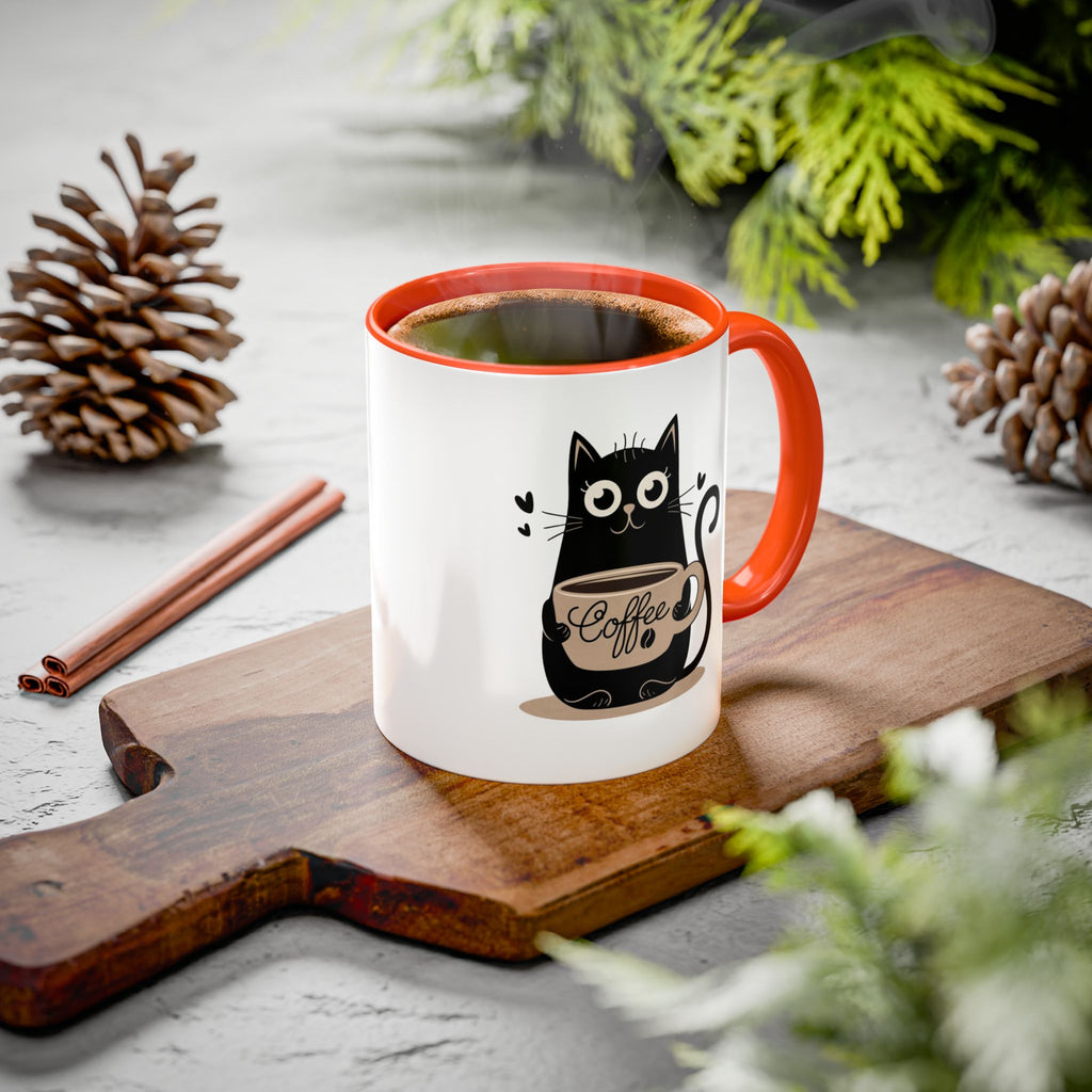 Cat Coffee Mug — Cute Black Cat Holding 'Coffee' Ceramic Mug (11oz & 15oz)