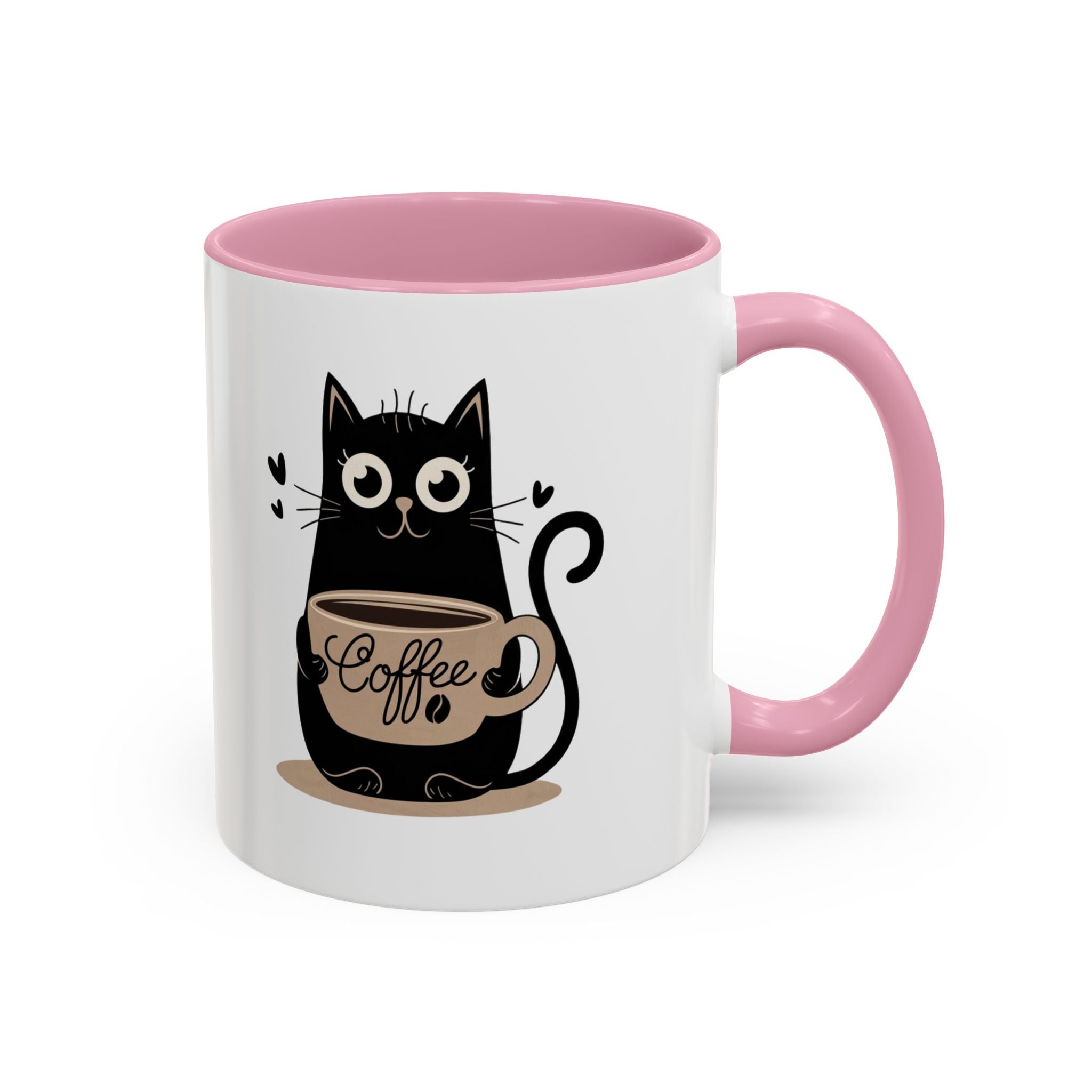 Cat Coffee Mug — Cute Black Cat Holding 'Coffee' Ceramic Mug (11oz & 15oz)