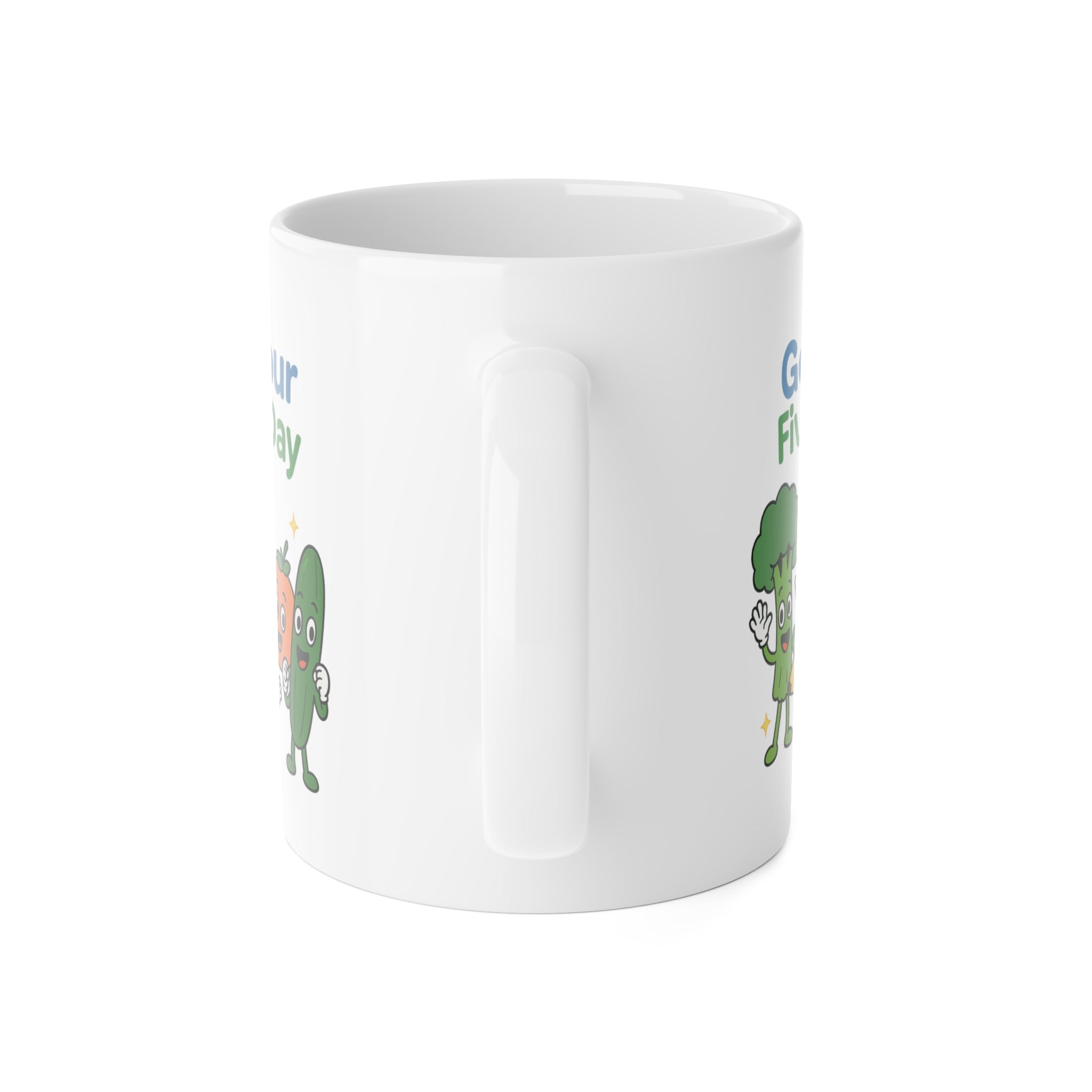 Get Your Five a Day Mug — Cute Fruit & Veggie Cartoon 11oz Ceramic
