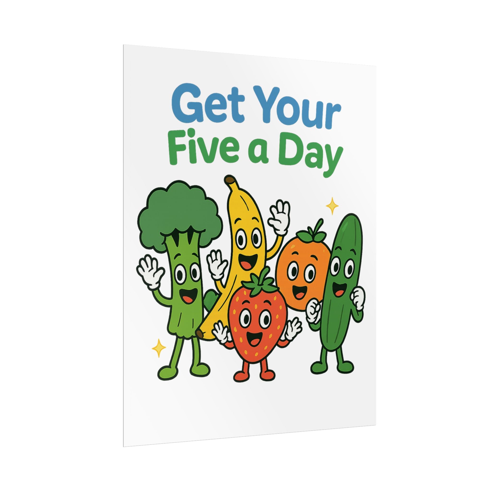 Rolled Poster — "Get Your Five a Day" Cute Fruit & Veggie Wall Art