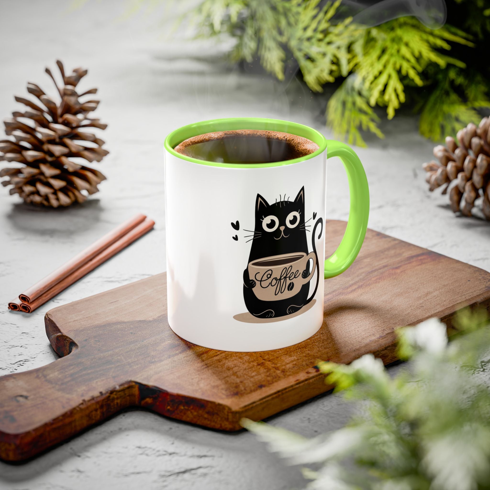Cat Coffee Mug — Cute Black Cat Holding 'Coffee' Ceramic Mug (11oz & 15oz)