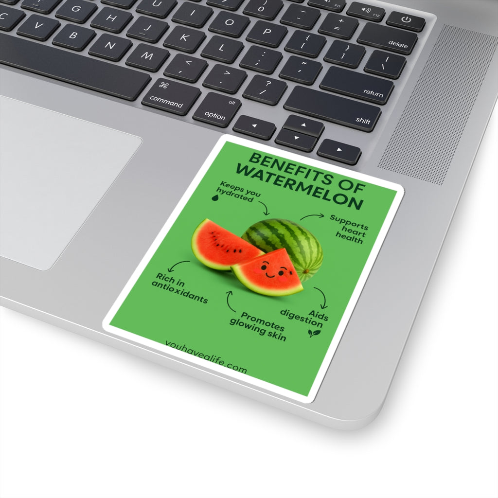 Watermelon Benefits Stickers | Cute Fruit Decor, Eco-Friendly Gifts, Laptop Stickers, Fruit Lover Gifts, Hydration Motivation