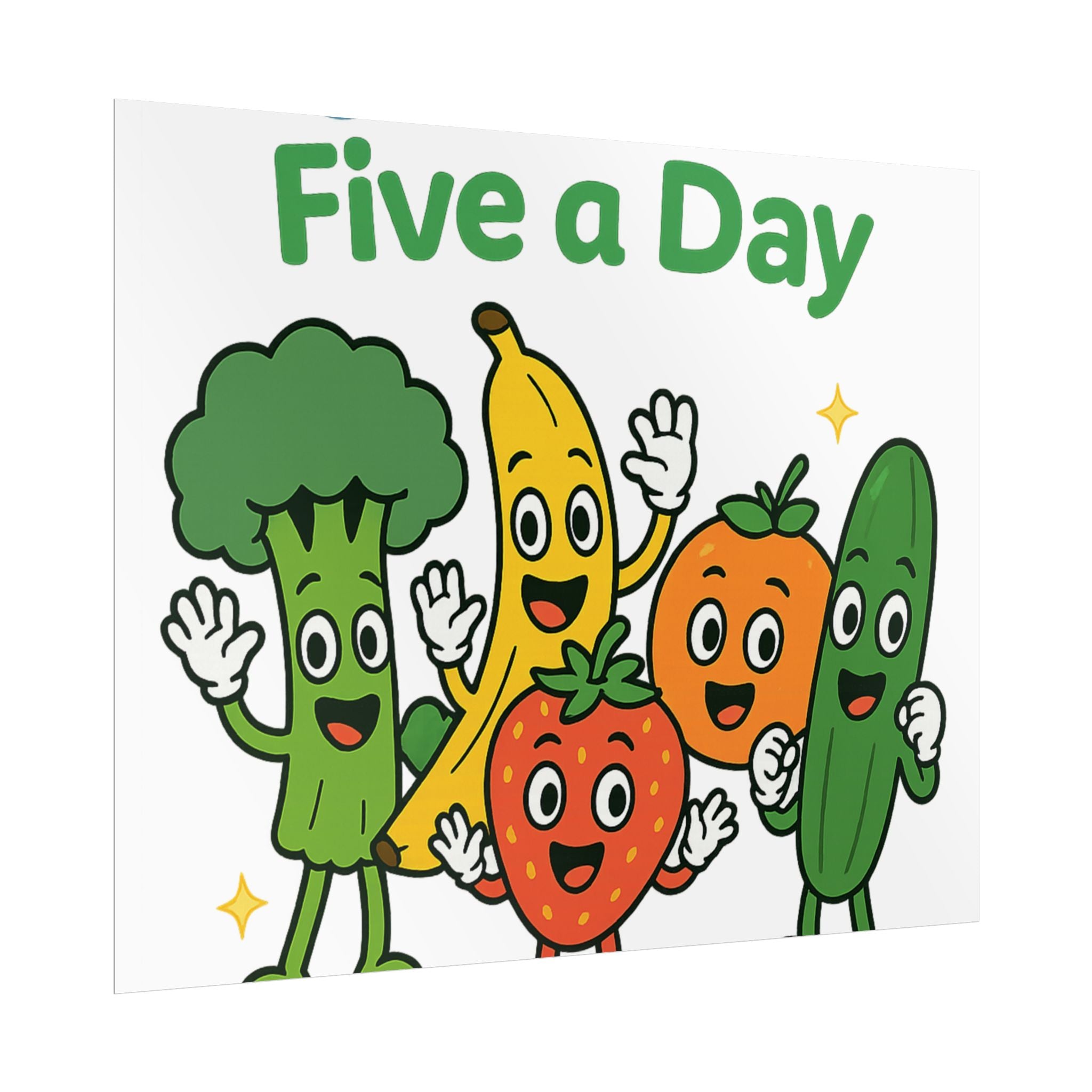 Rolled Poster — "Get Your Five a Day" Cute Fruit & Veggie Wall Art