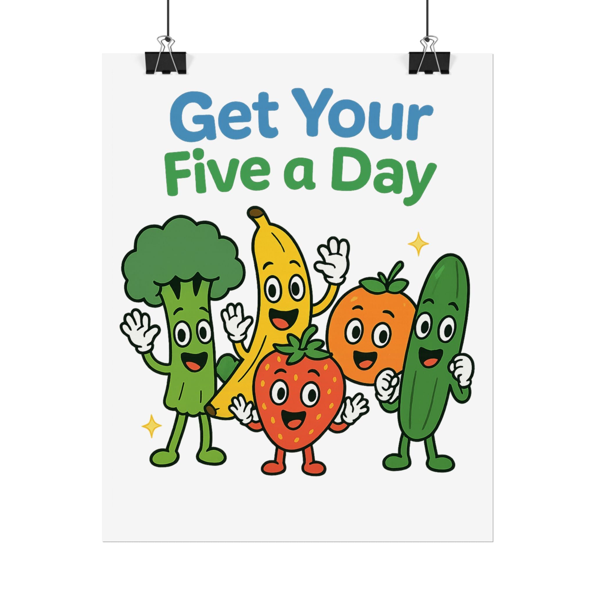Rolled Poster — "Get Your Five a Day" Cute Fruit & Veggie Wall Art