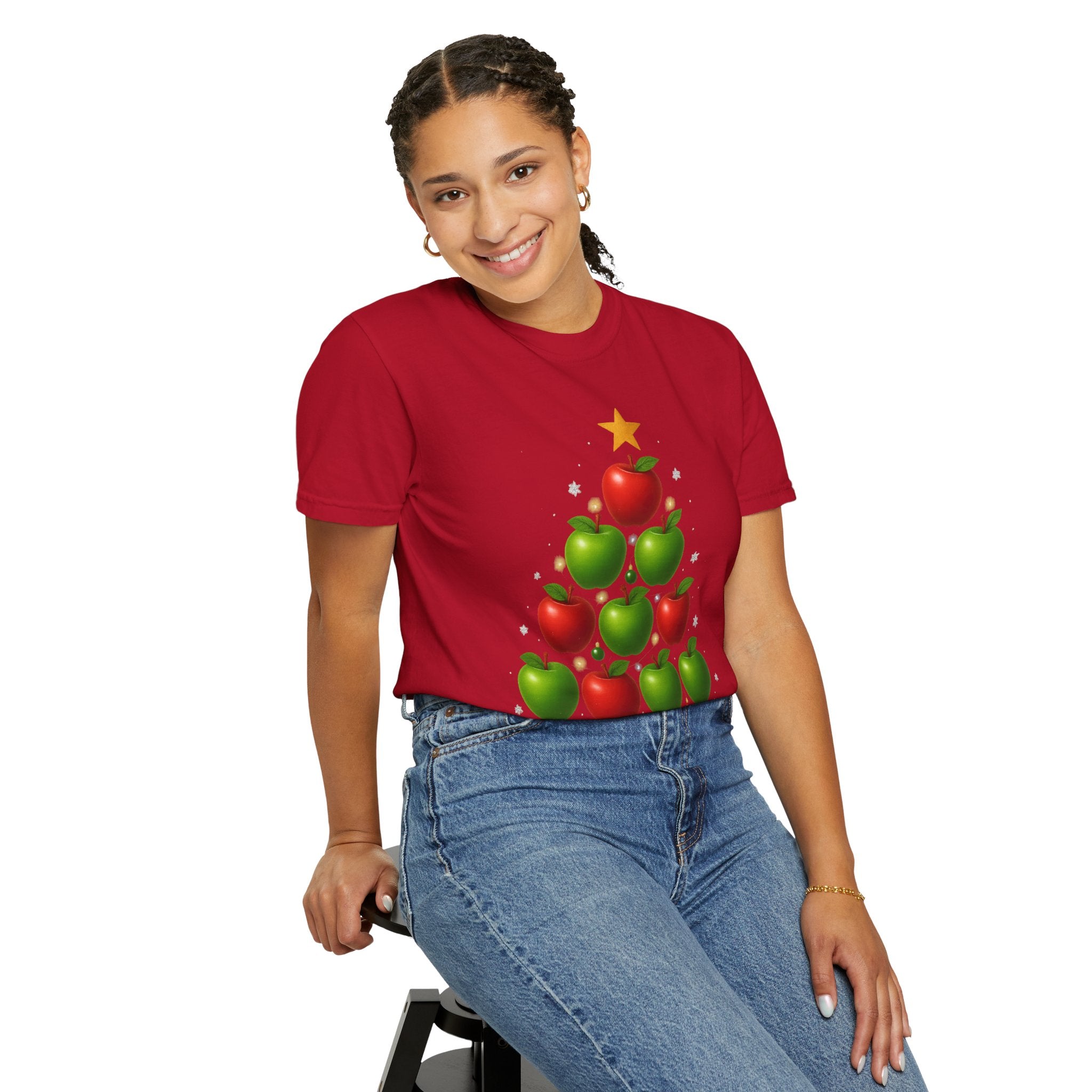 Apple Christmas Tree T-Shirt — Holiday Fruit Tree Graphic Tee