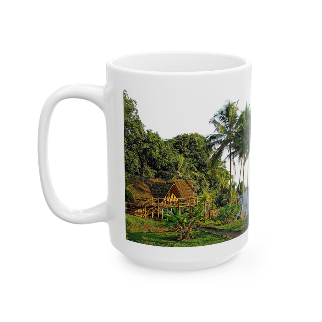 Tropical River Landscape Ceramic Mug – Island Palm Cottage Coffee Cup (11oz/15oz)