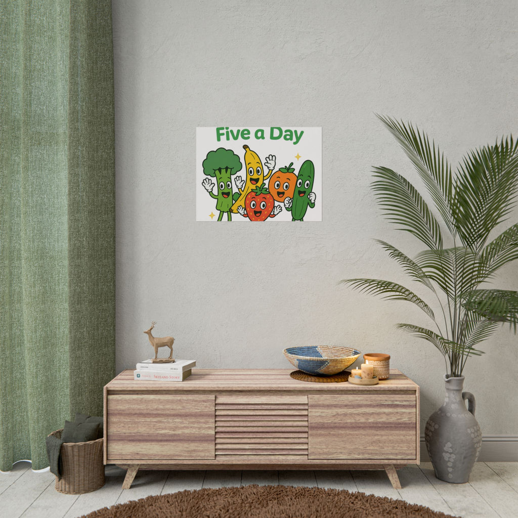 Rolled Poster — "Get Your Five a Day" Cute Fruit & Veggie Wall Art