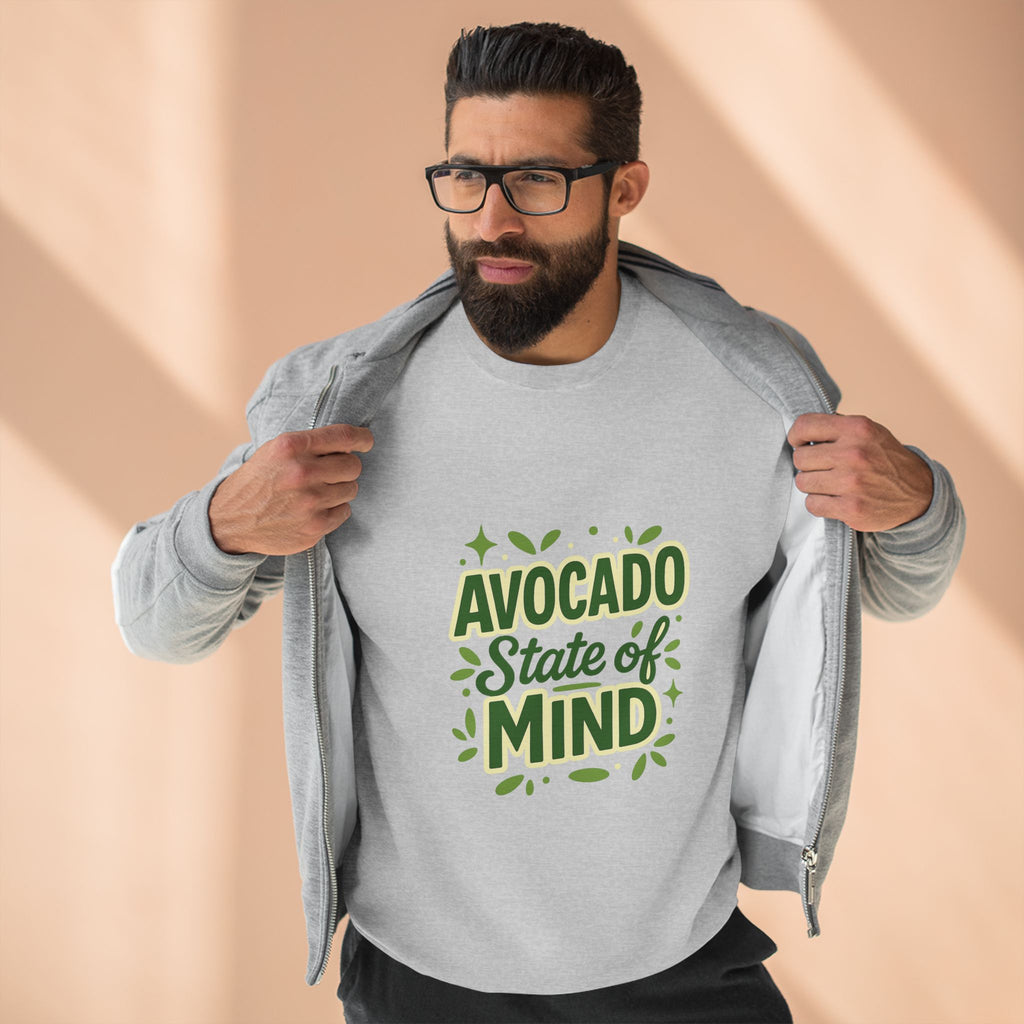 Avocado State of Mind Crewneck Sweatshirt, Cozy Unisex Sweatshirt, Gift for Avocado Lovers, Casual Style for Every Day, Eco-Friendly Fashion