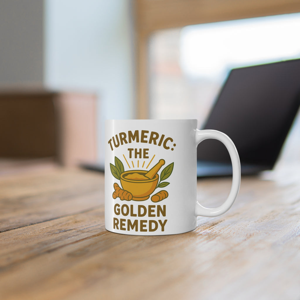 Turmeric Mug – "Turmeric: The Golden Remedy" Ceramic Coffee Cup, Herbal Wellness Gift