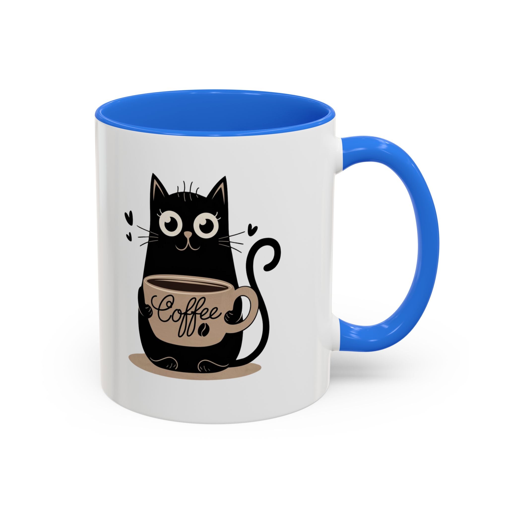 Cat Coffee Mug — Cute Black Cat Holding 'Coffee' Ceramic Mug (11oz & 15oz)