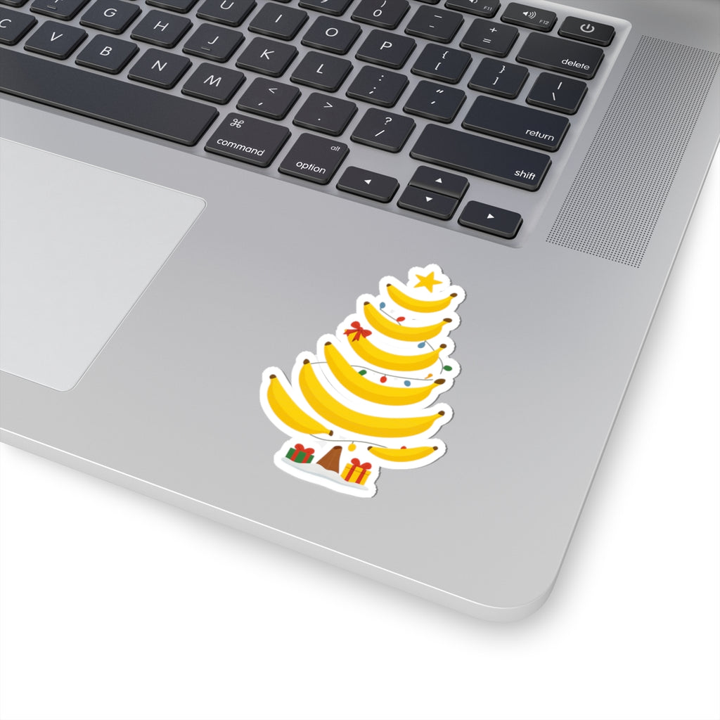 Banana Christmas Tree Kiss-Cut Sticker — Cute Holiday Laptop Decal