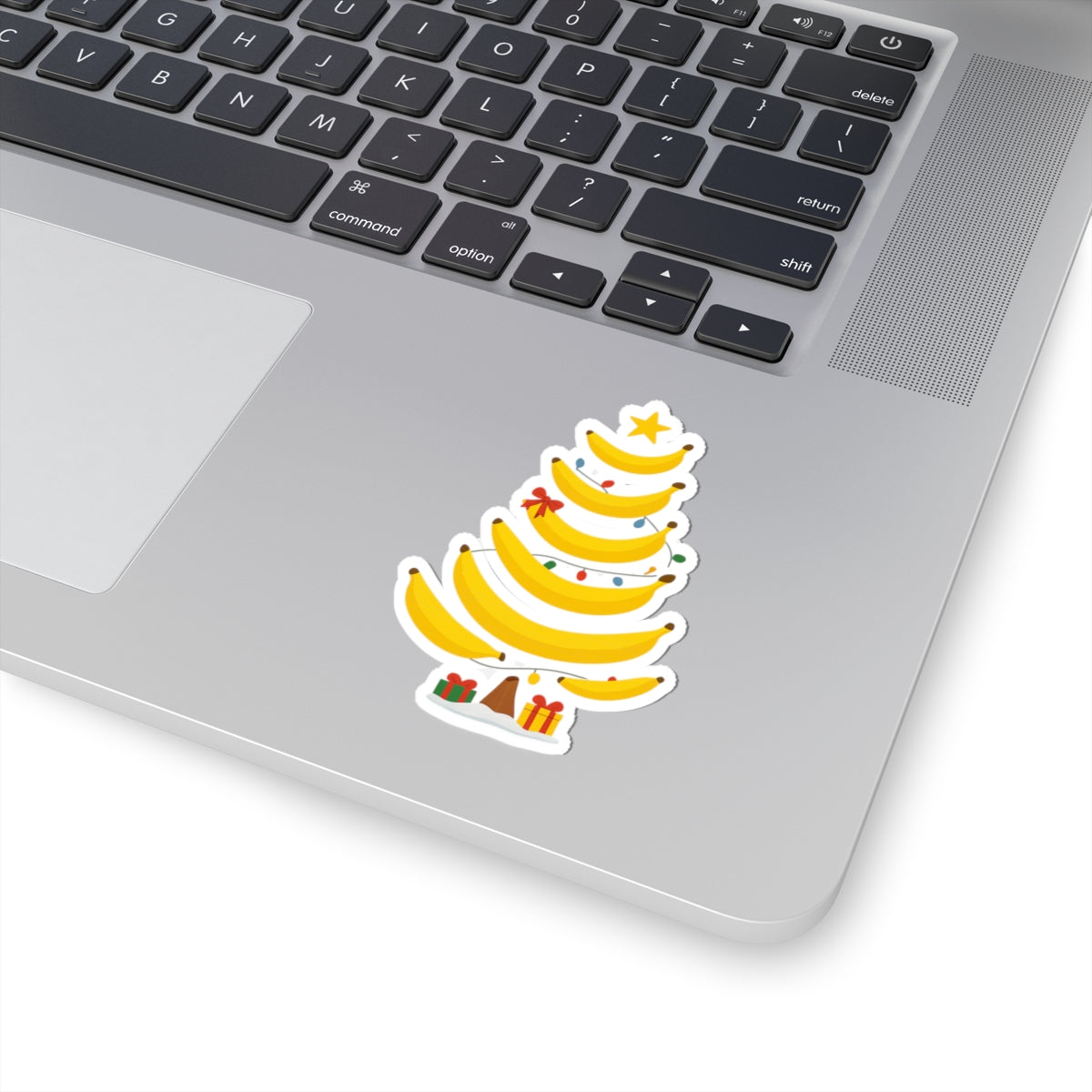 Banana Christmas Tree Kiss-Cut Sticker — Cute Holiday Laptop Decal